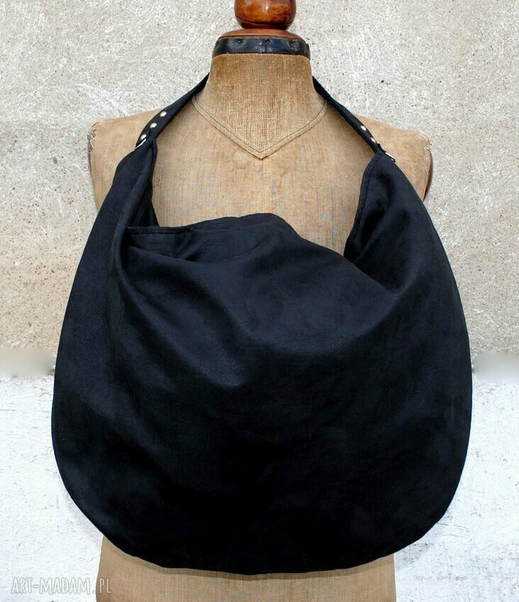 Hobo XXL na ramię Grafit Rock 'True Colors...' - wygodna torba handmade z zamszu