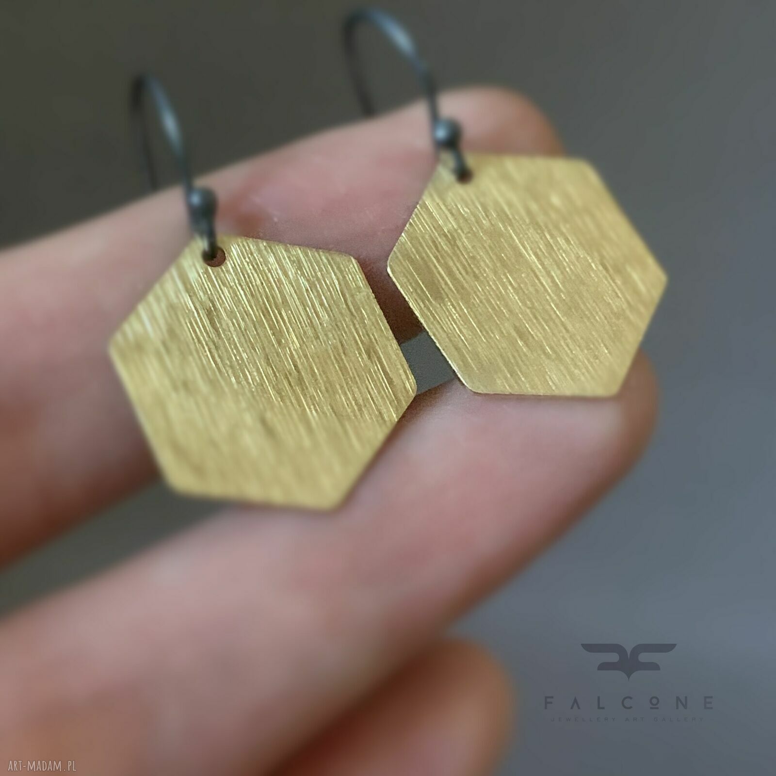 Kolczyki Honey - Srebro 925 i Mosiądz, geometryczne heksagony