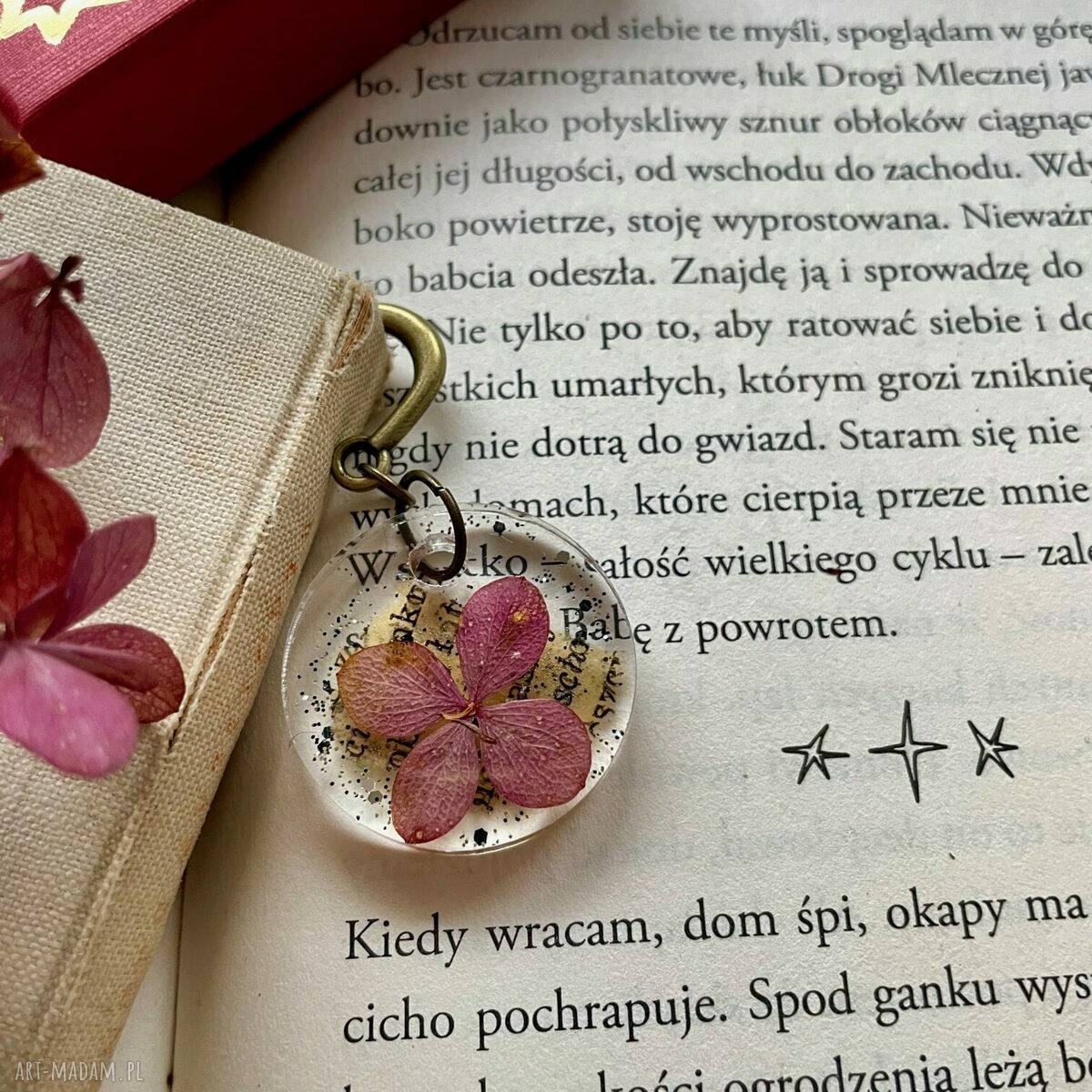 na święta prezenty: Hortensja i Magiczna Księga zakładka do książki handmade