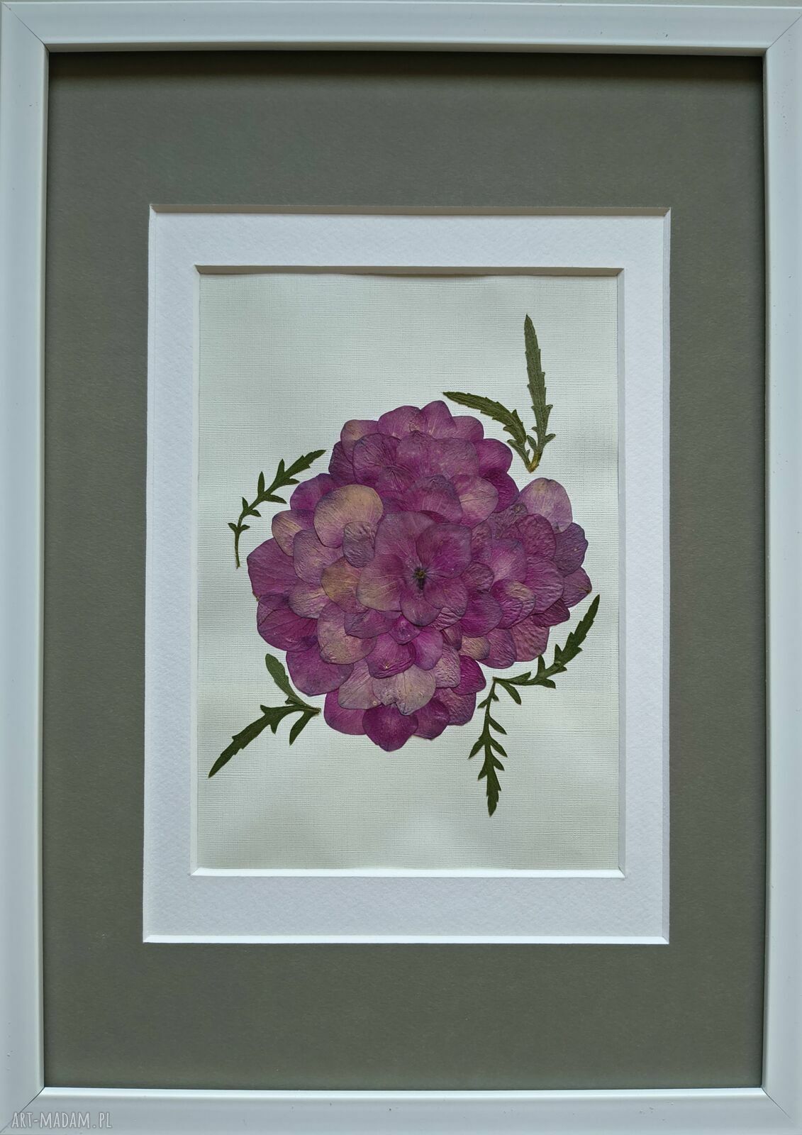 Hortensja z suszonych płatków 21 x 30 cm - ręcznie wykonany obraz botaniczny