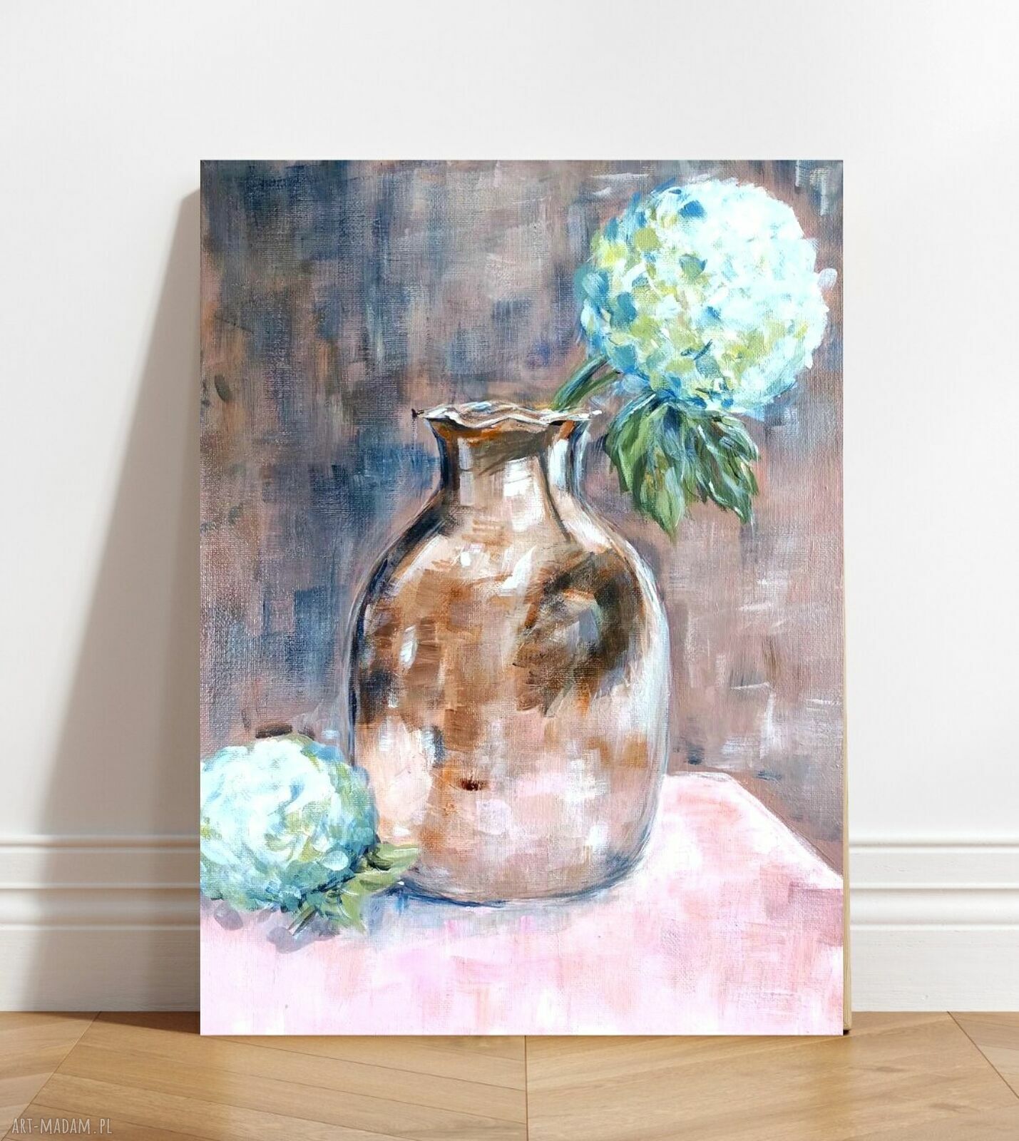 Hortensje - obraz akrylowy z wazonem (30x40 cm)
