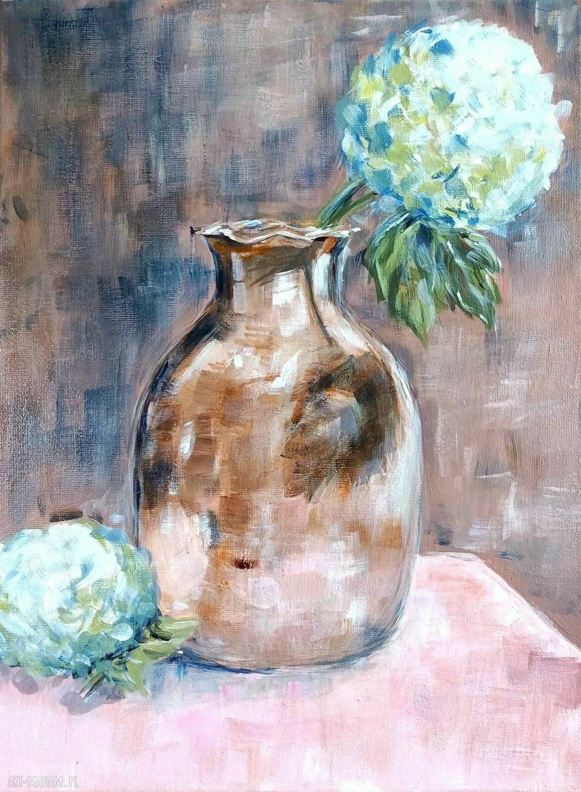 Hortensje - obraz akrylowy z wazonem 30x40 cm