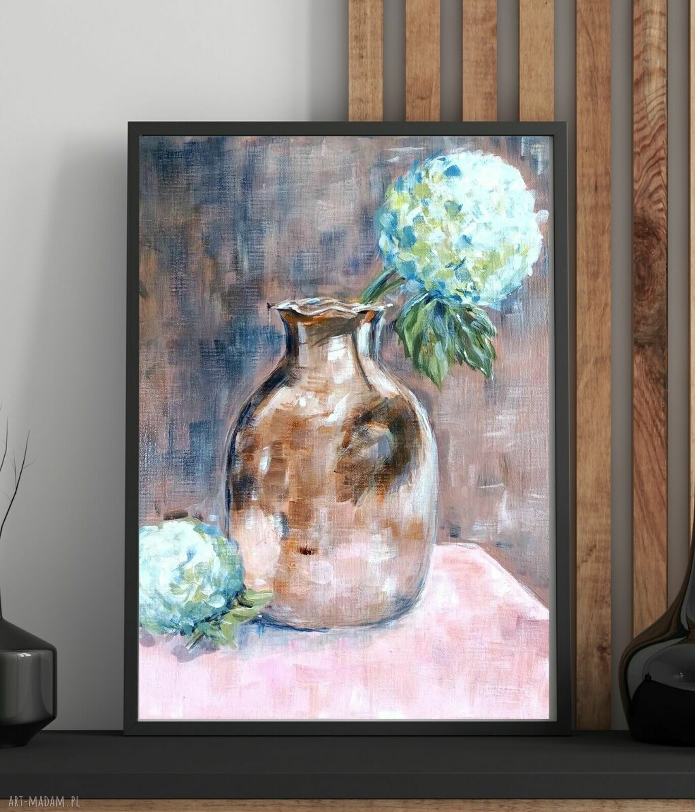 Hortensje - obraz akrylowy z wazonem (30x40 cm)