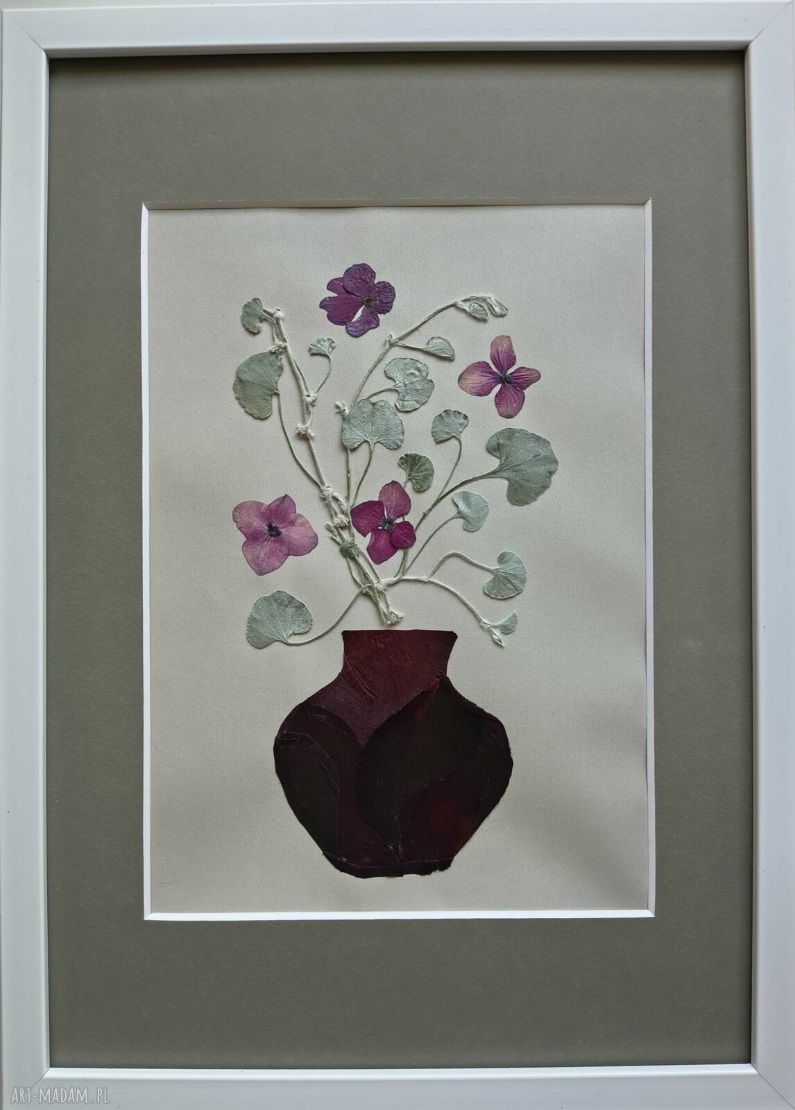 Hortensje w wazonie - obraz z suszonych kwiatów 21x30 cm