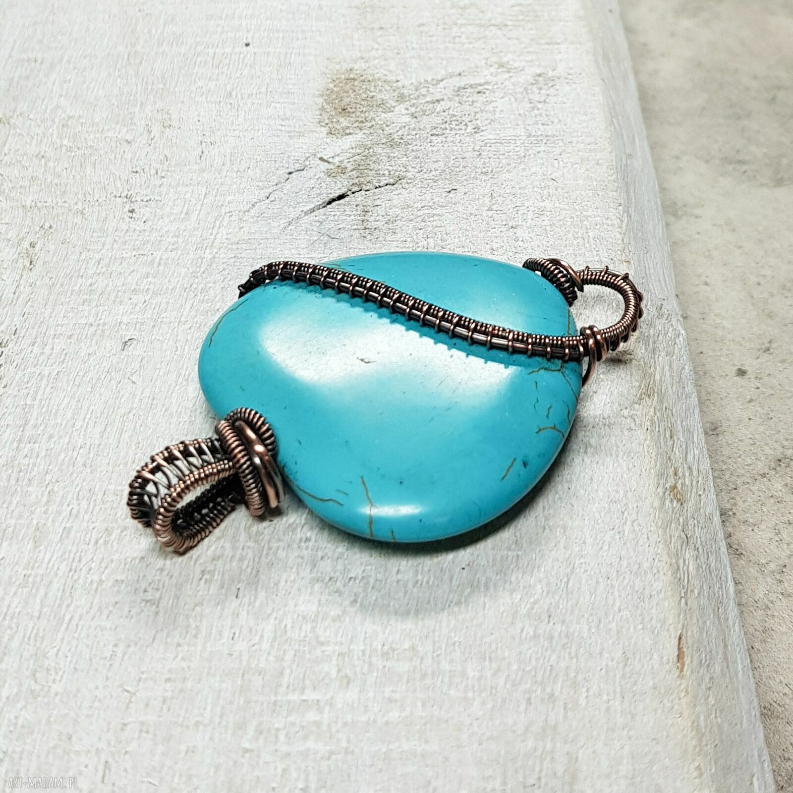 Howlit Serce M293 - turkusowy wisiorek wire wrapping z miedzi