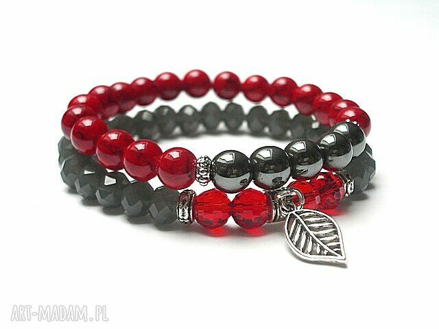 Duo red and graphite vol hematyty howlity kryształki komplet