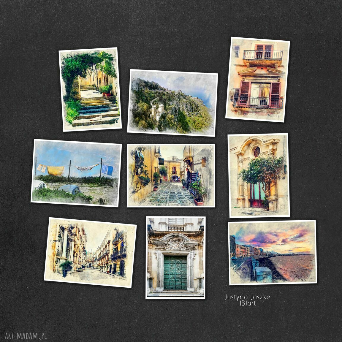Trapani i Erice w akwareli - zestaw 9 grafik 13x18 cm