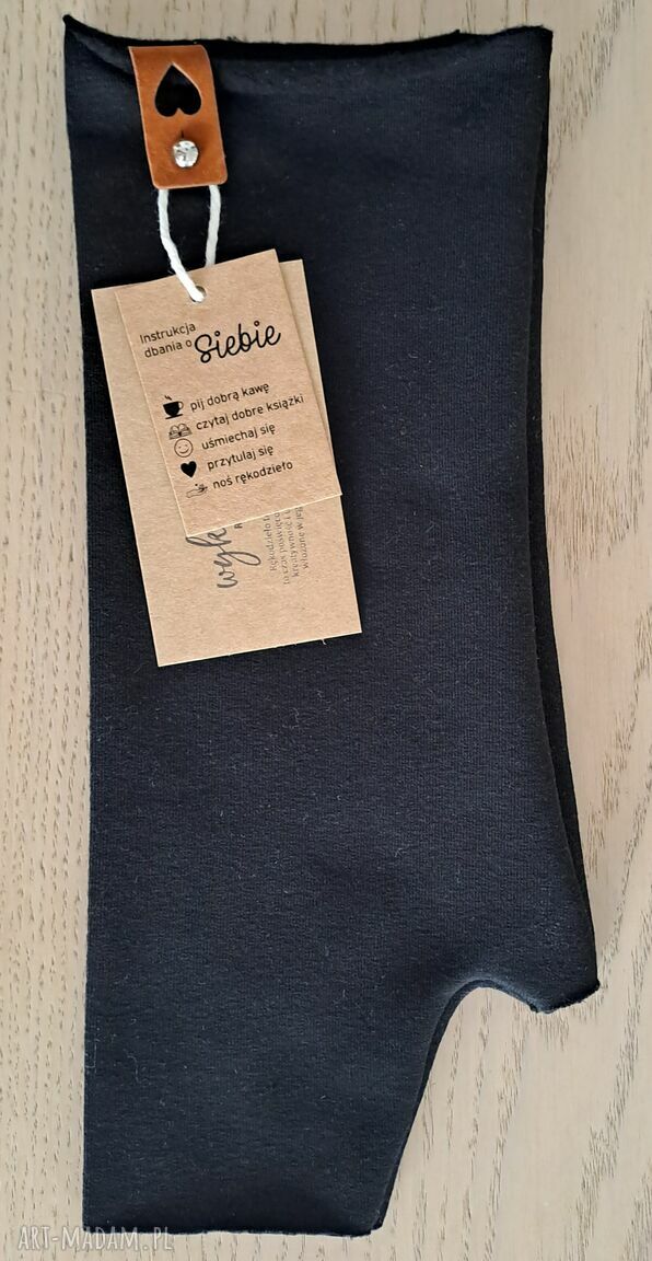 Czarny komplet opaska i mitenki handmade z dresówki drapanej 270