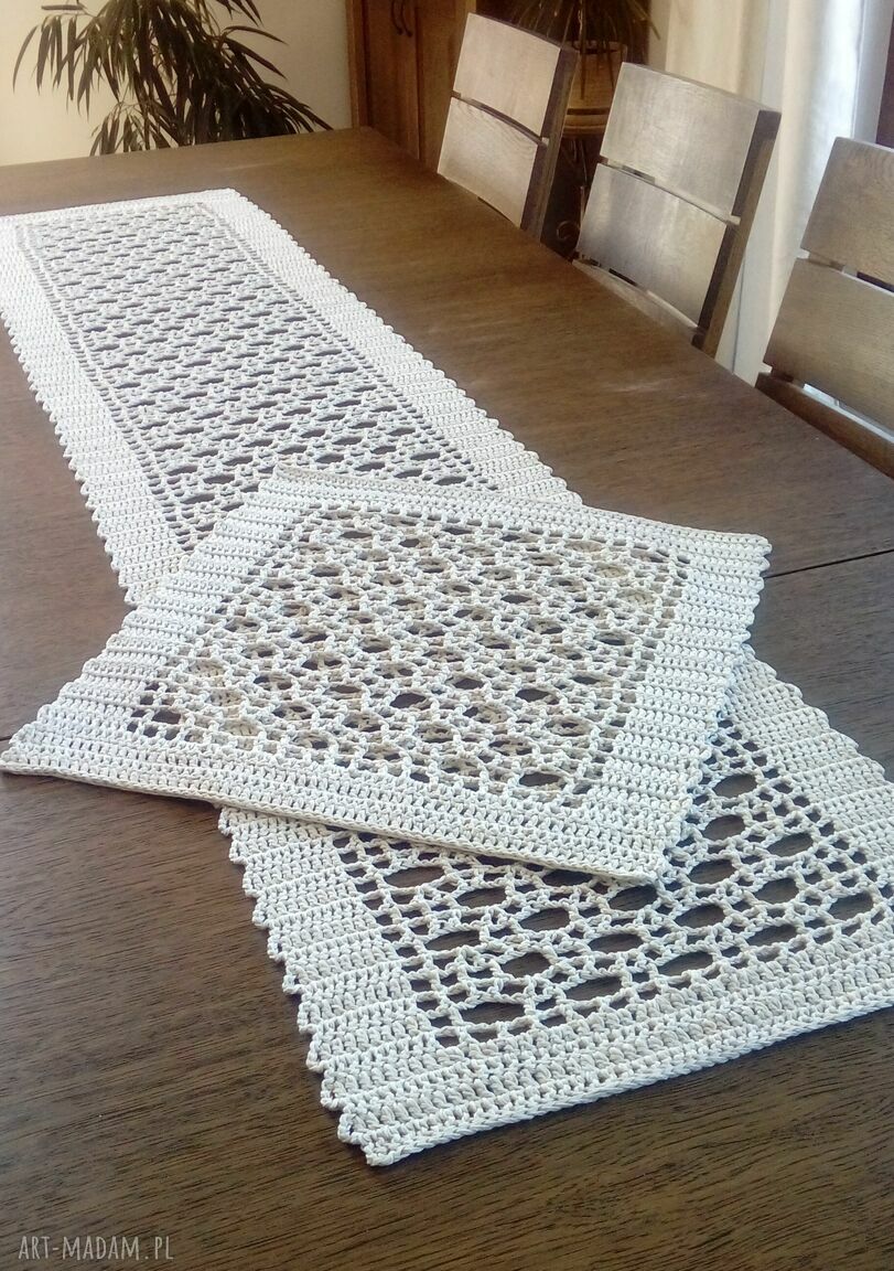 Bieżnik i serweta Modern Beige - komplet do długiego stołu, bawełna 100%