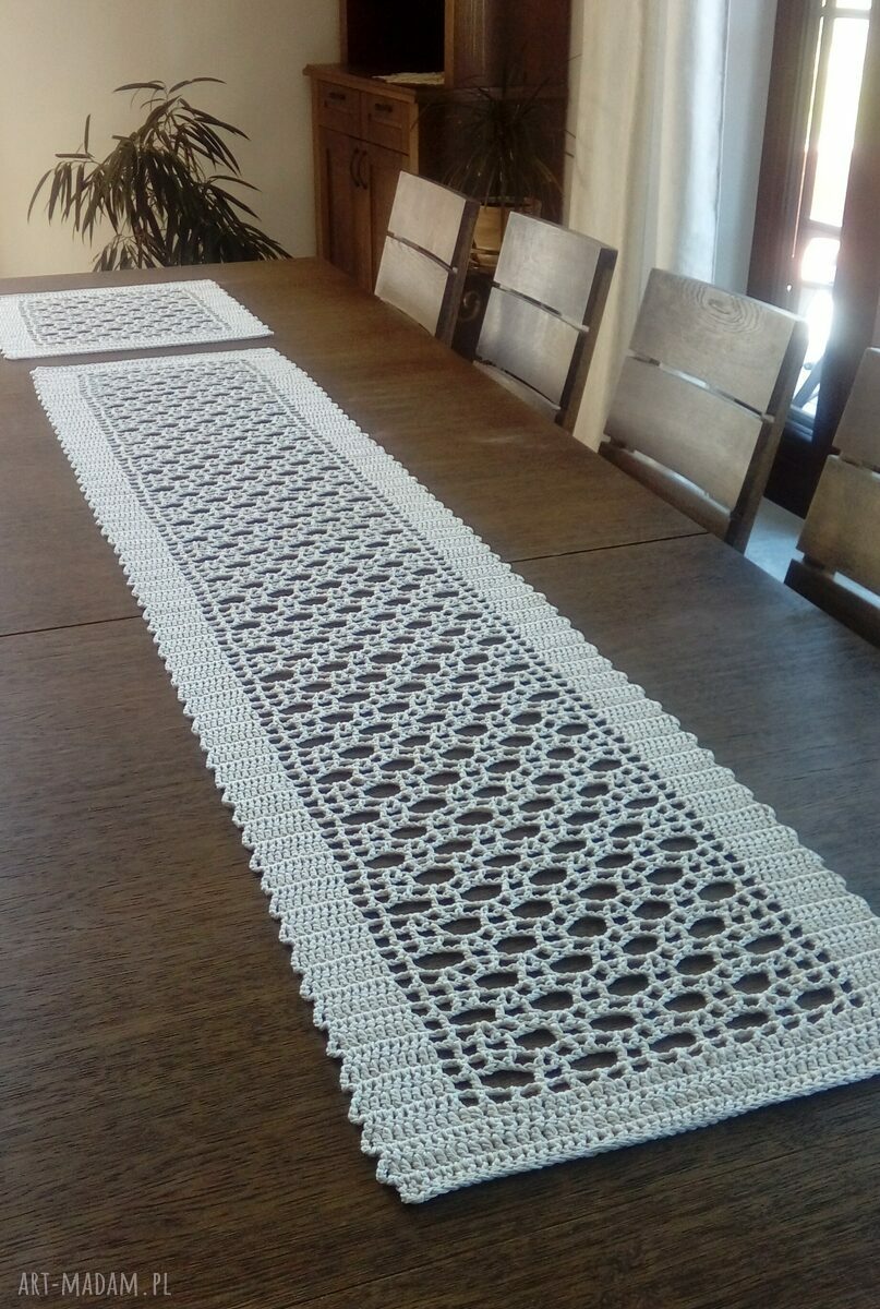 Komplet bieżnik i serweta Modern Beige - rękodzieło z bawełny 100%