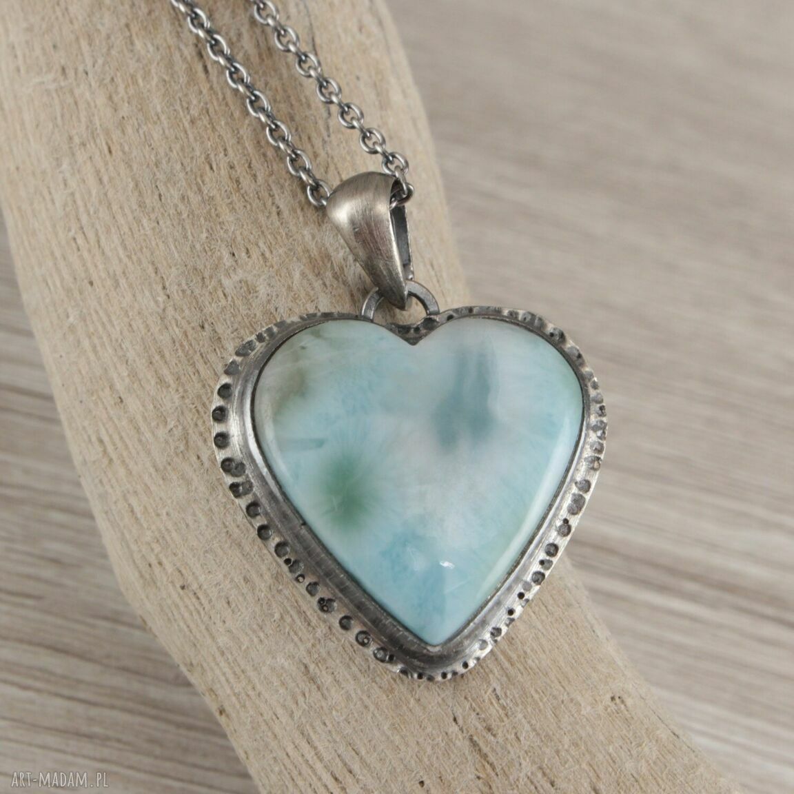 Larimar i srebro oksydowane - komplet serce 1709a