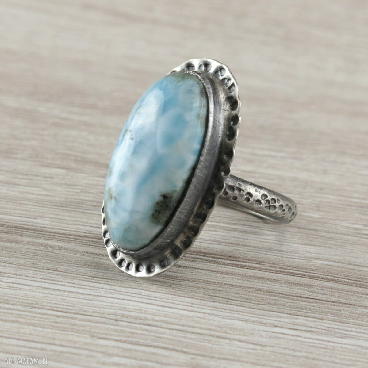 Larimar i srebro 925 i 999 - pierścionek r. 13,5