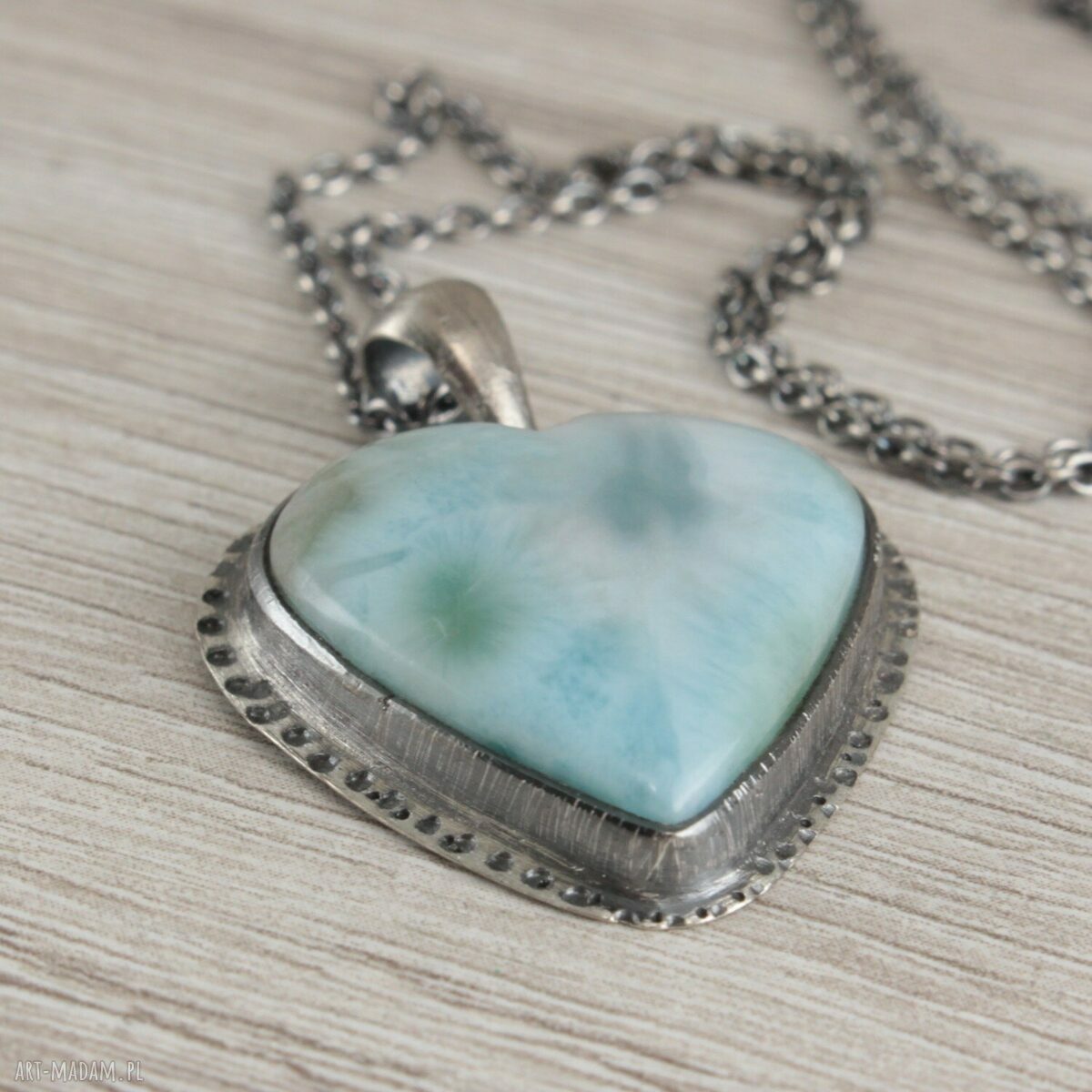 Larimar i srebro oksydowane - komplet serce 1709a
