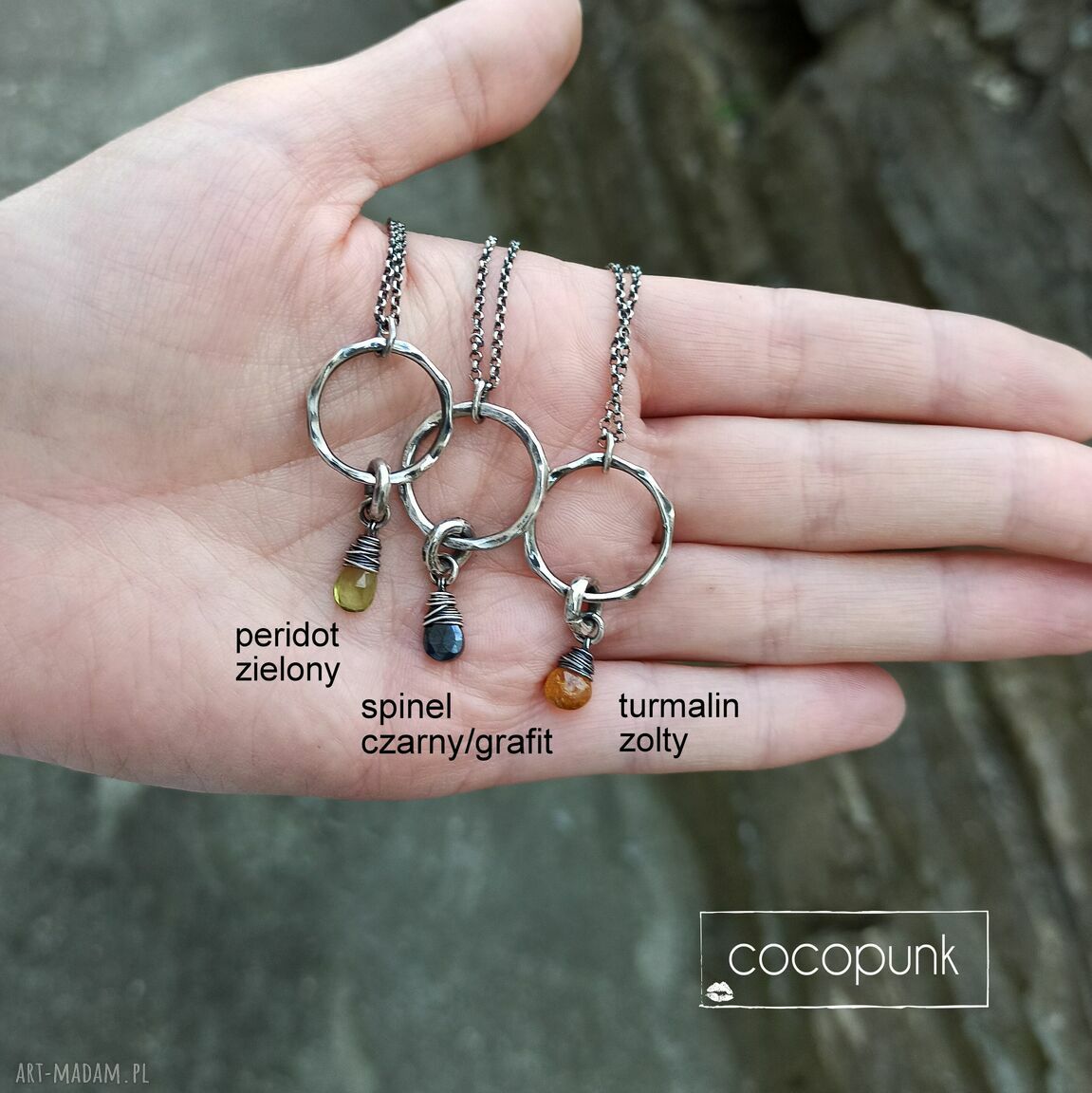 Naszyjnik ze srebra 925 z kółkiem i kamieniem naturalnym: wybierz turmalin, spinel lub peridot