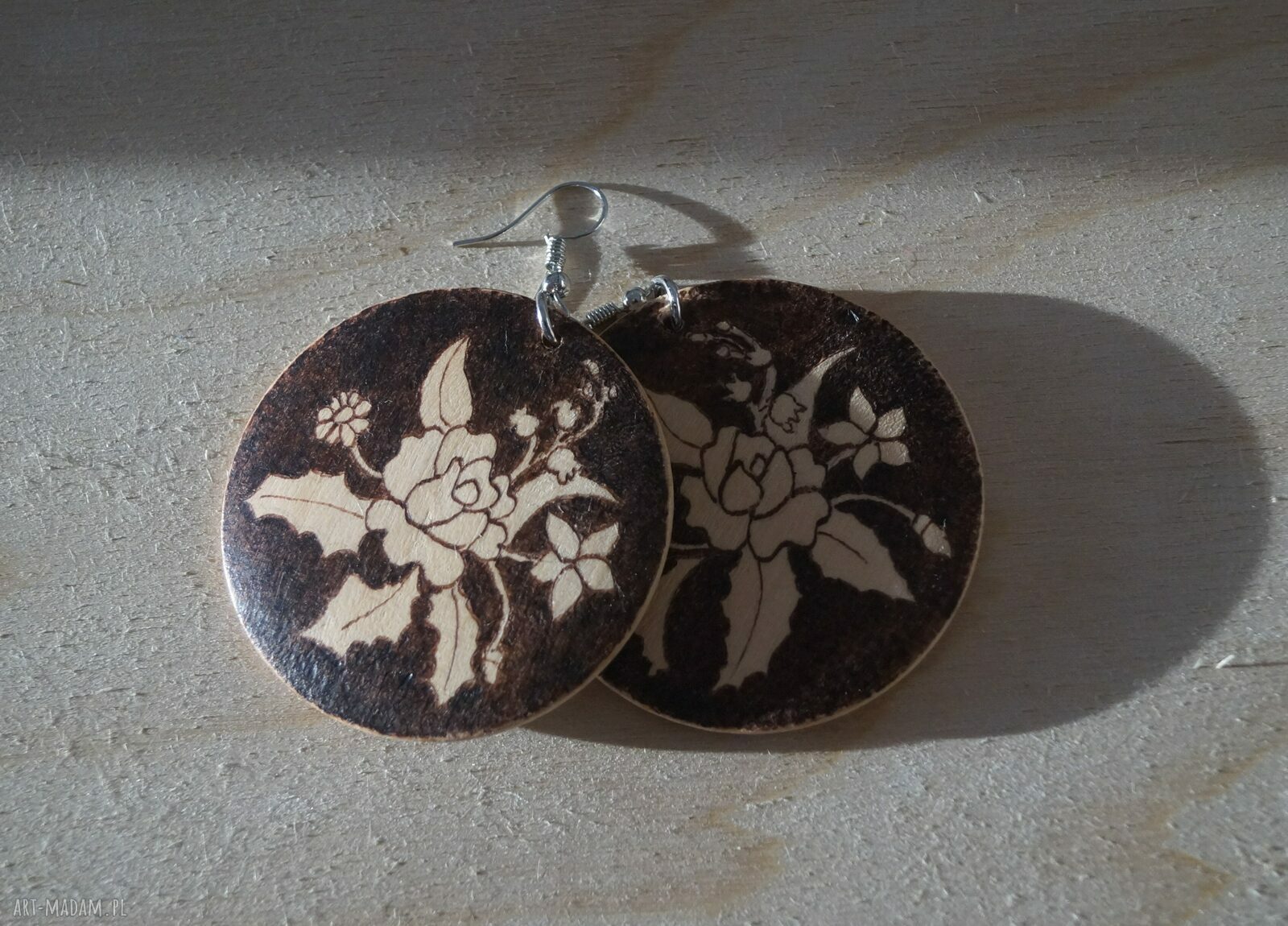 kolczyki: Ikebana Motyla ręcznie wypalane drewniane kolczyki handmade