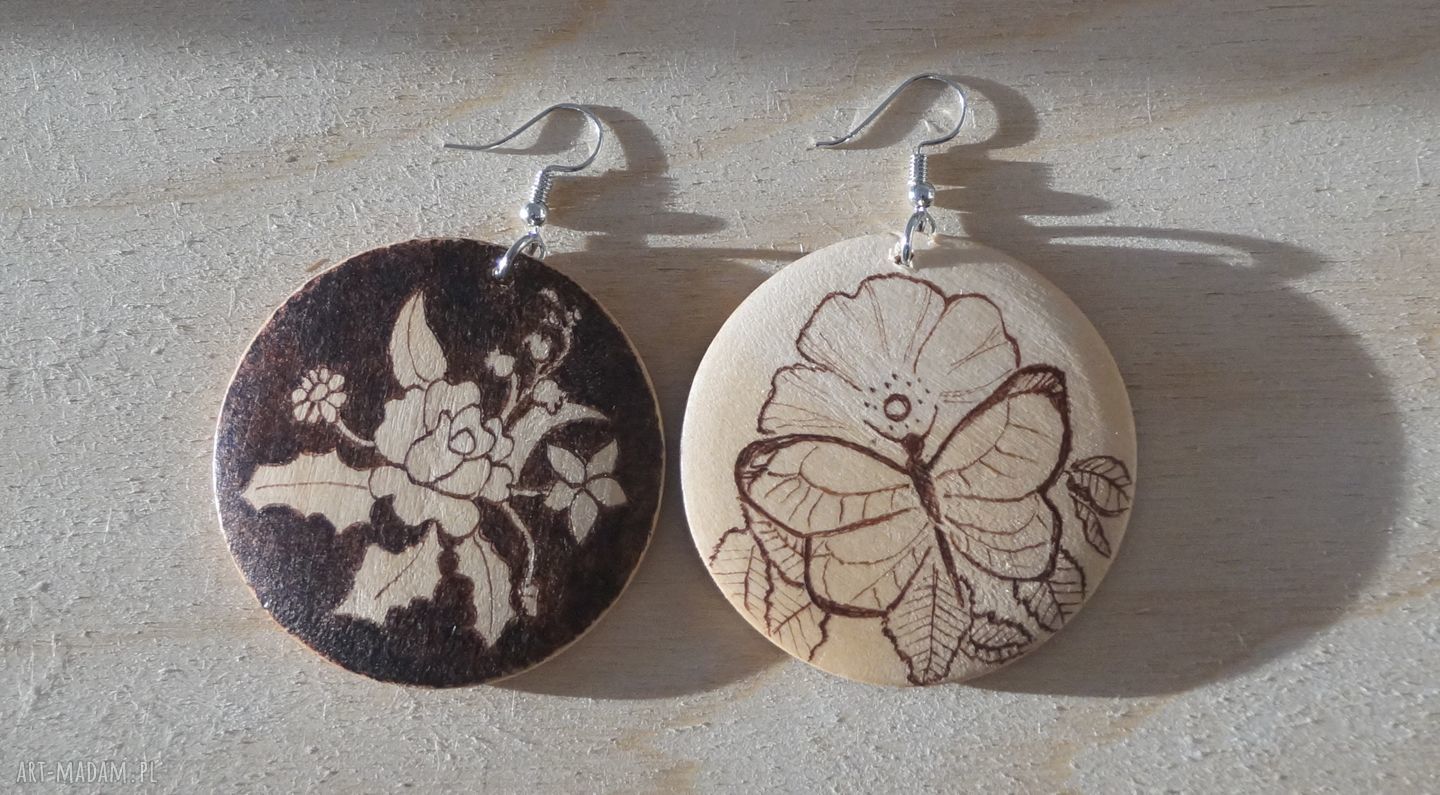 Ikebana motyla ręcznie wypalane drewniane kolczyki wypalanie