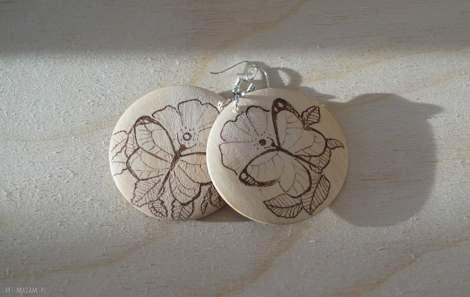 kolczyki: Ikebana Motyla ręcznie wypalane drewniane kolczyki handmade