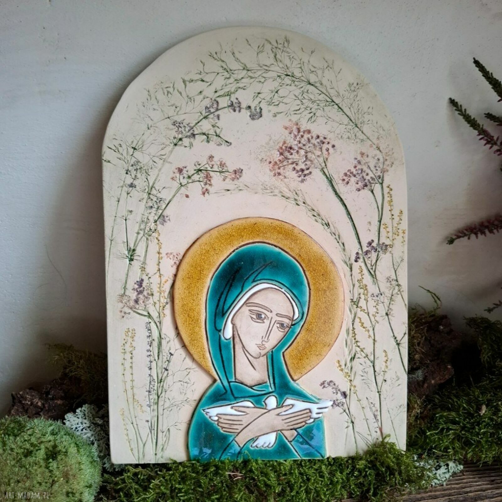 Ikona ceramiczna Pneumatofora - Matka Boża niosąca Ducha Świętego (do powieszenia)
