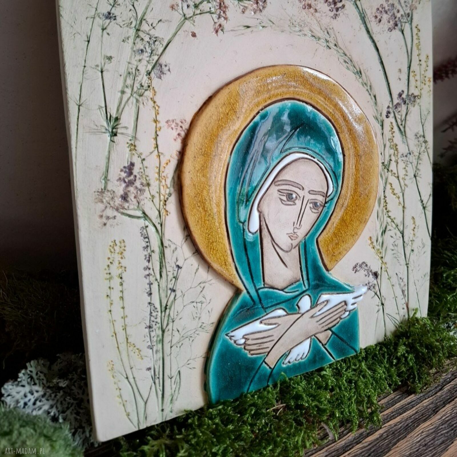 Ikona ceramiczna Pneumatofora - Matka Boża niosąca Ducha Świętego (do powieszenia)