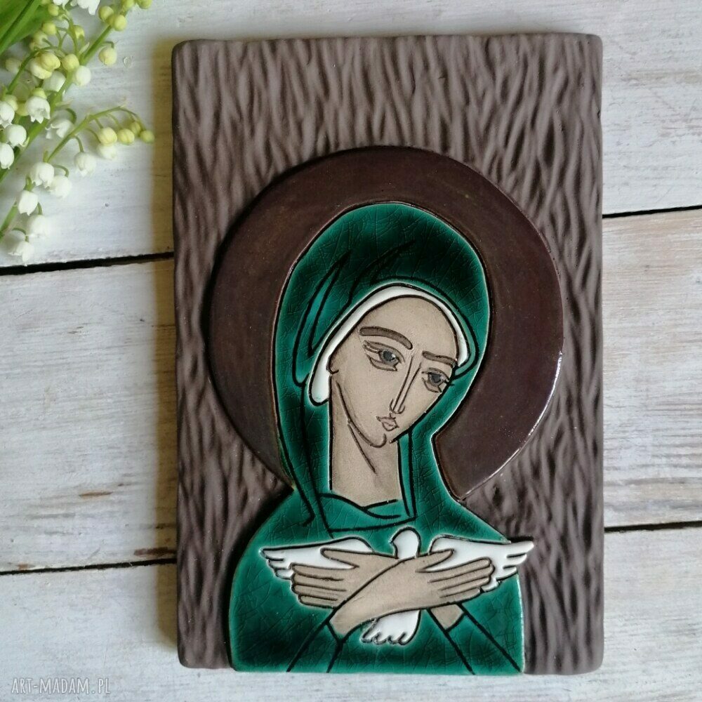 Ikona ceramiczna Maryi Pneumatofora - prezent na ślub i chrzest