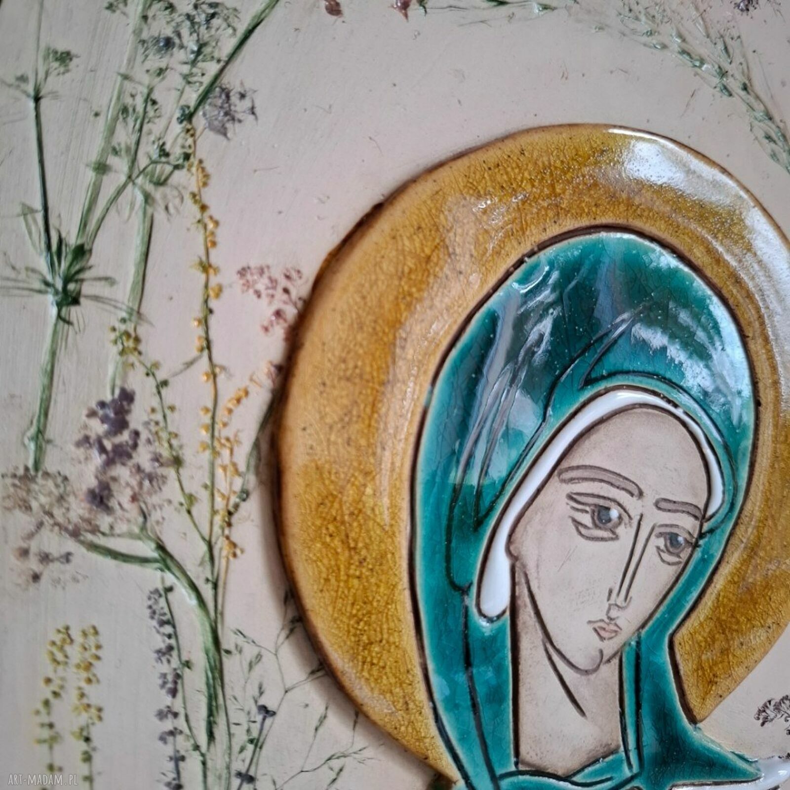 Ikona ceramiczna Pneumatofora - Matka Boża niosąca Ducha Świętego do powieszenia