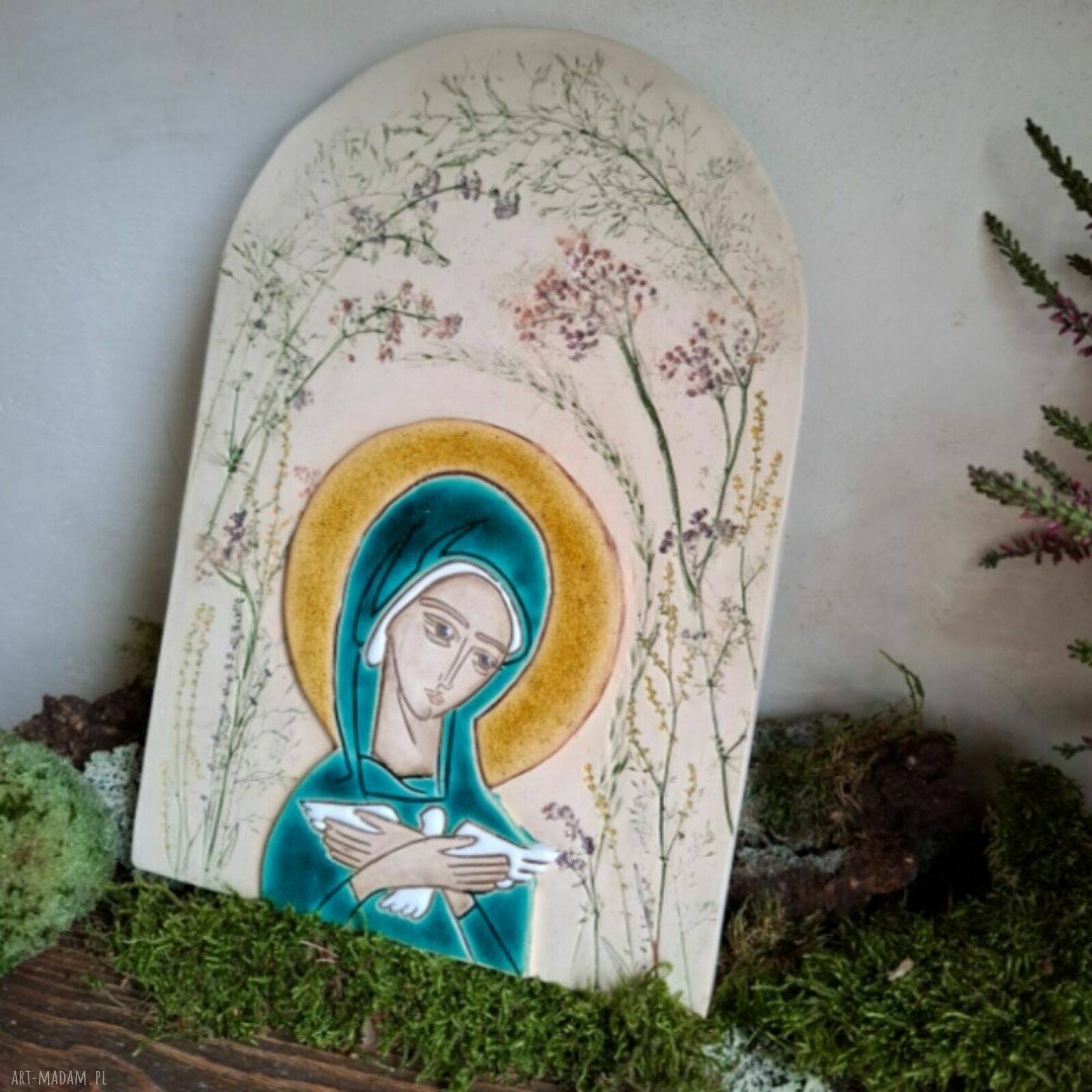 Ikona ceramiczna Pneumatofora - Matka Boża niosąca Ducha Świętego (do powieszenia)