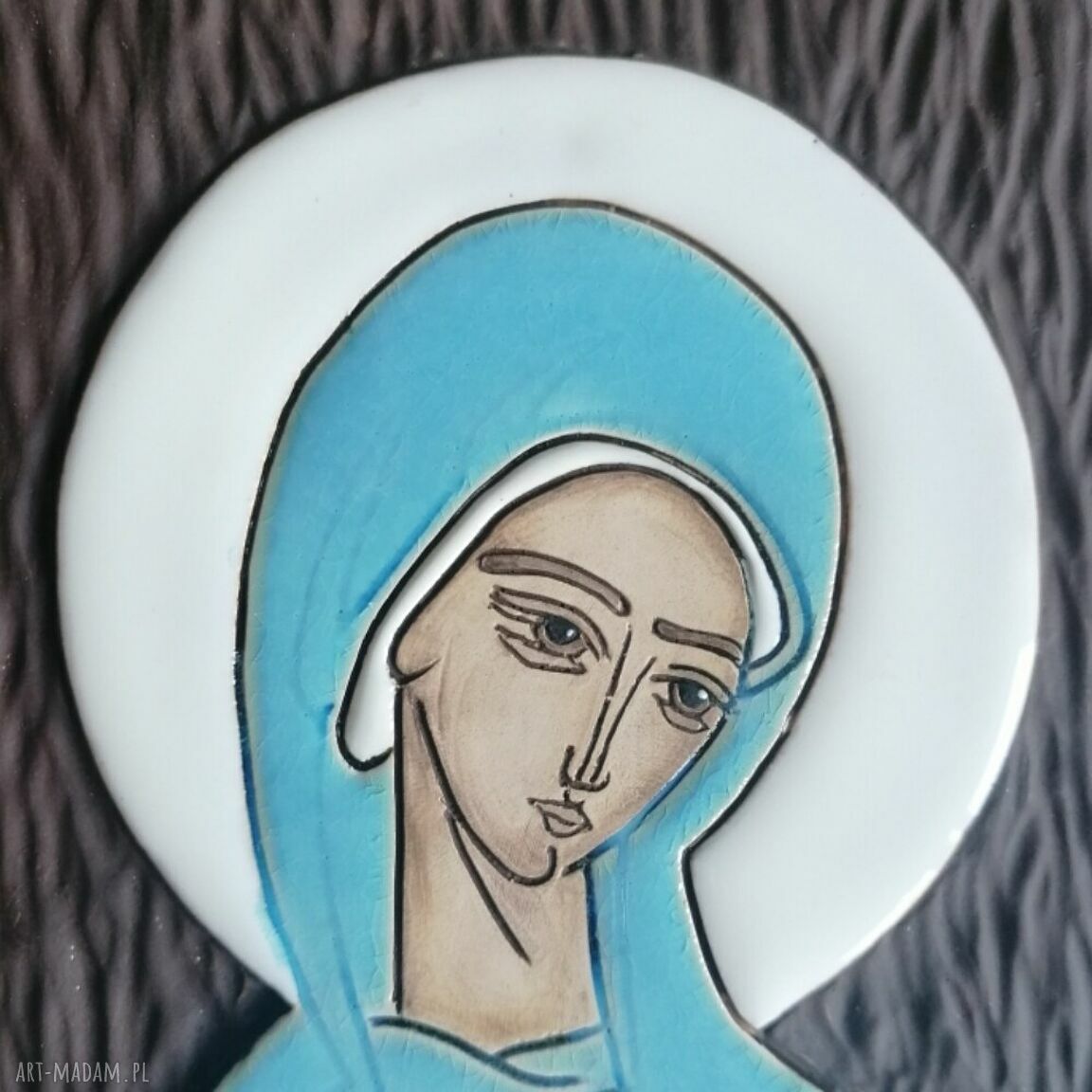 Ikona ceramiczna Maryi Pneumatofora - ręcznie rzeźbiona