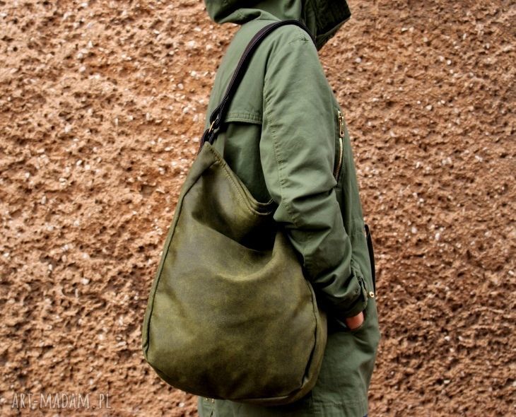 Iks worek vegan zieleń czekolada torba torebka boho hobo zgrabna