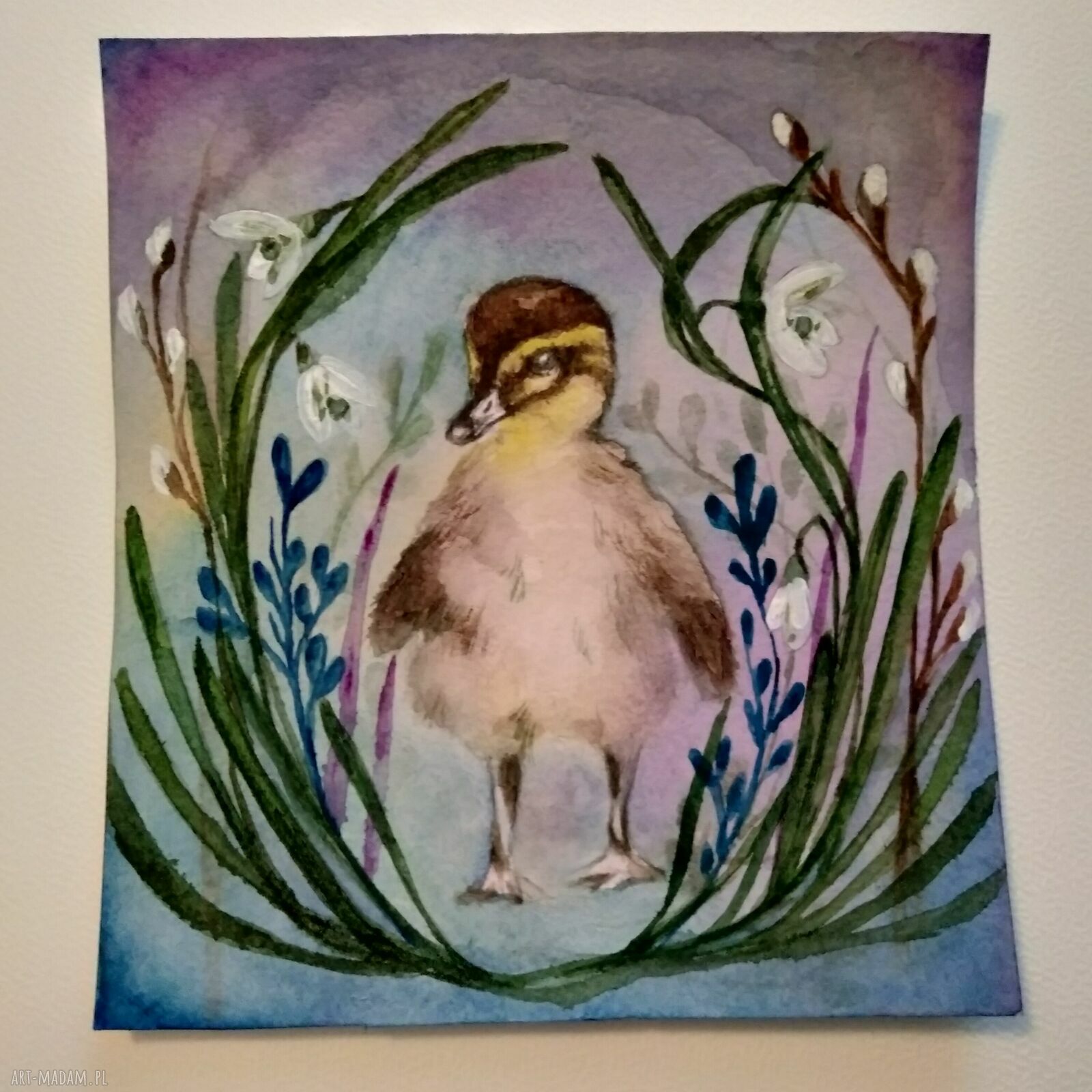 Wielkanocna akwarela: mała kaczuszka - ilustracja 15x15 cm