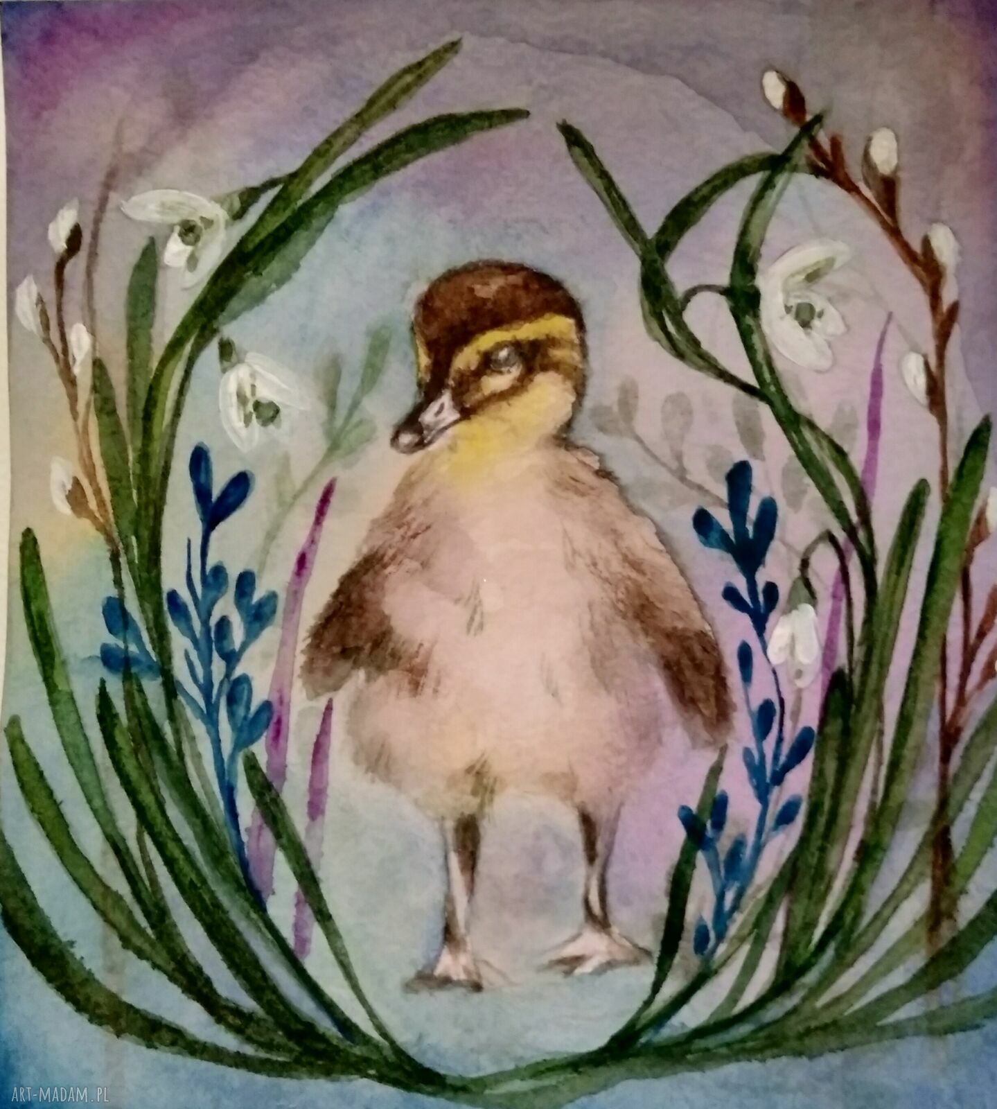 Wielkanocna akwarela: mała kaczuszka - ilustracja 15x15 cm