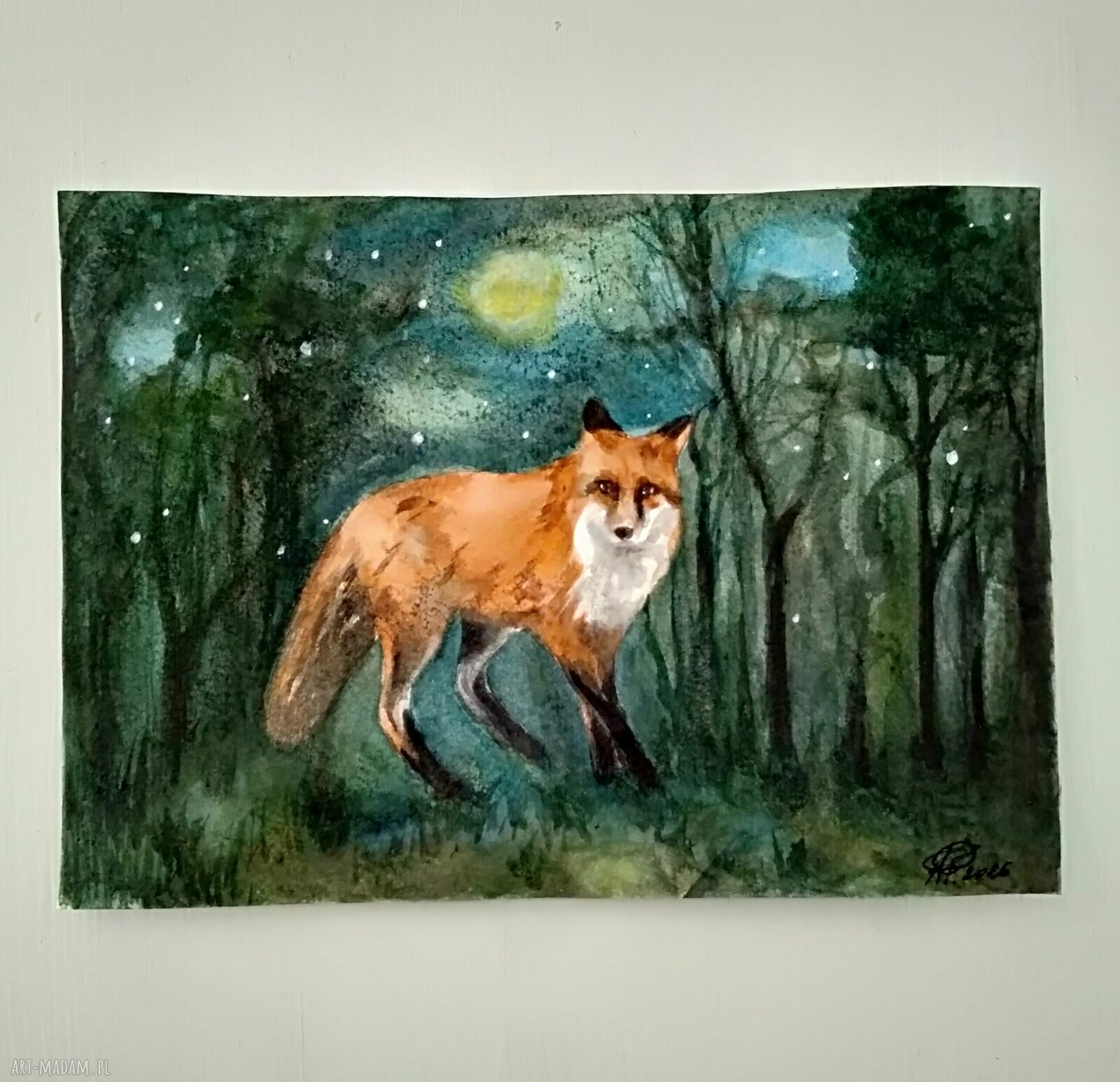 Lis - baśniowa ilustracja akwarelowa na papierze