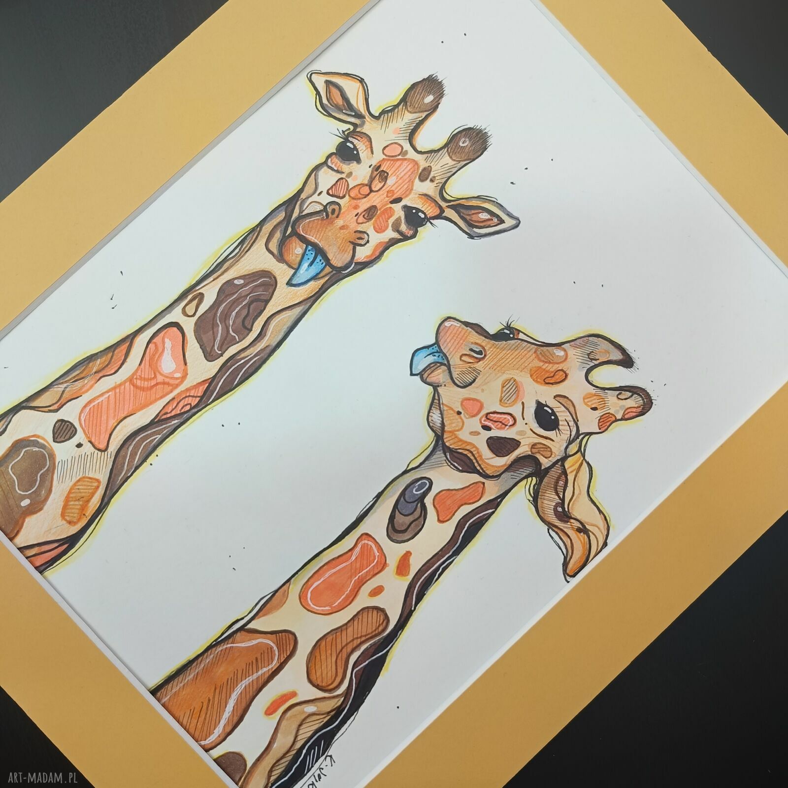 Ilustracja „Żyrafie spojrzenia” A4 - ręcznie rysowana grafika