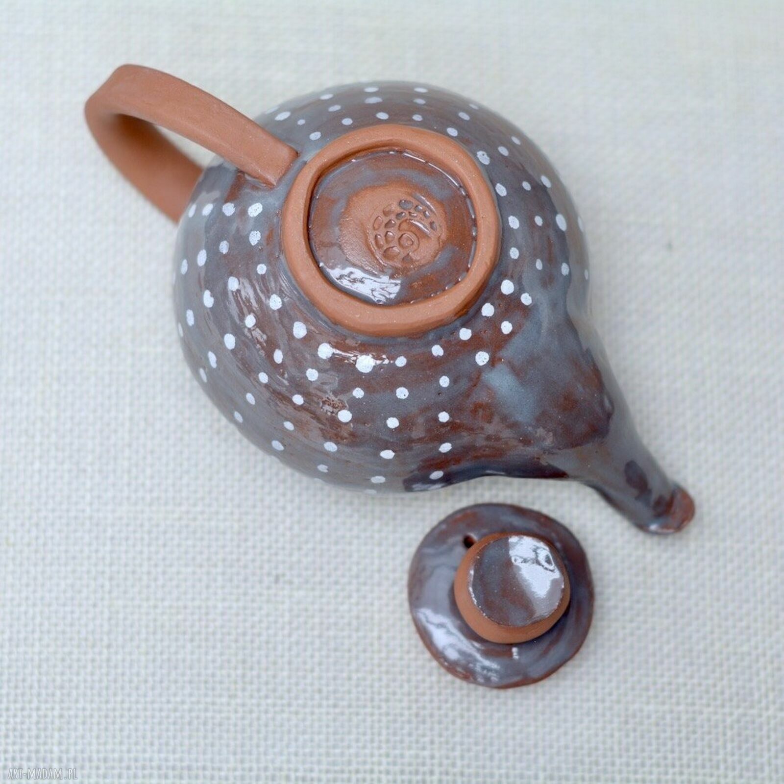 Imbryk i trzy filiżanki w kropki - ceramika handmade
