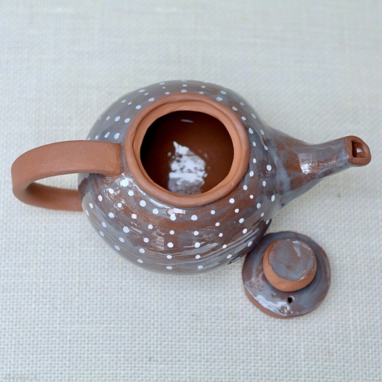 Imbryk i trzy filiżanki w kropki - ceramika handmade
