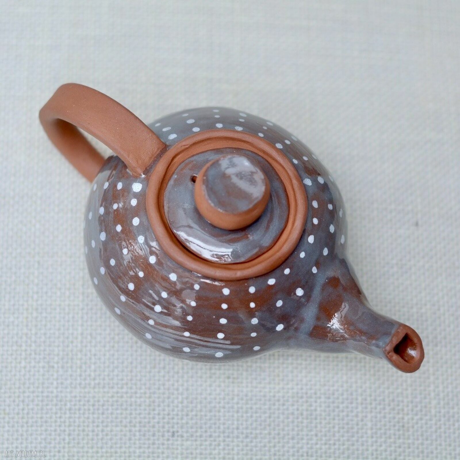 Imbryk i trzy filiżanki w kropki - ceramika handmade