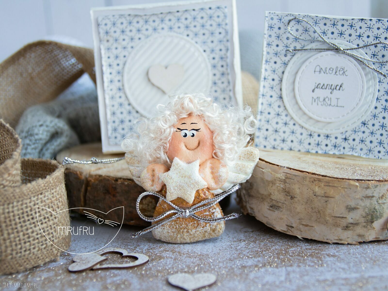 kartki: Aniołek jasnych MYŚLI. Personalizowana mini kartka, pudełeczko. Ręczne