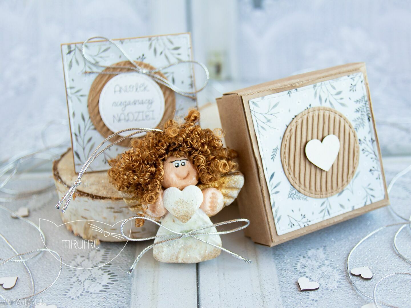 kartki: Aniołek nieustającej NADZIEI. Personalizowana kartka. Pudełeczko. HandMade