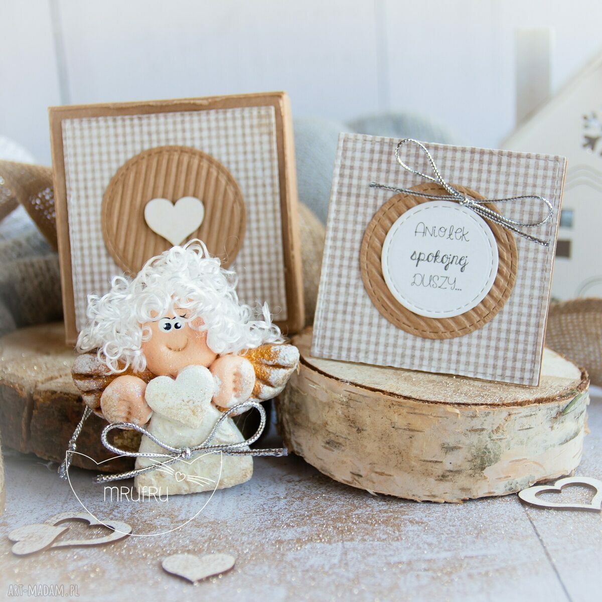 Aniołek spokojnej duszy personalizowana mini kartka pudełeczko