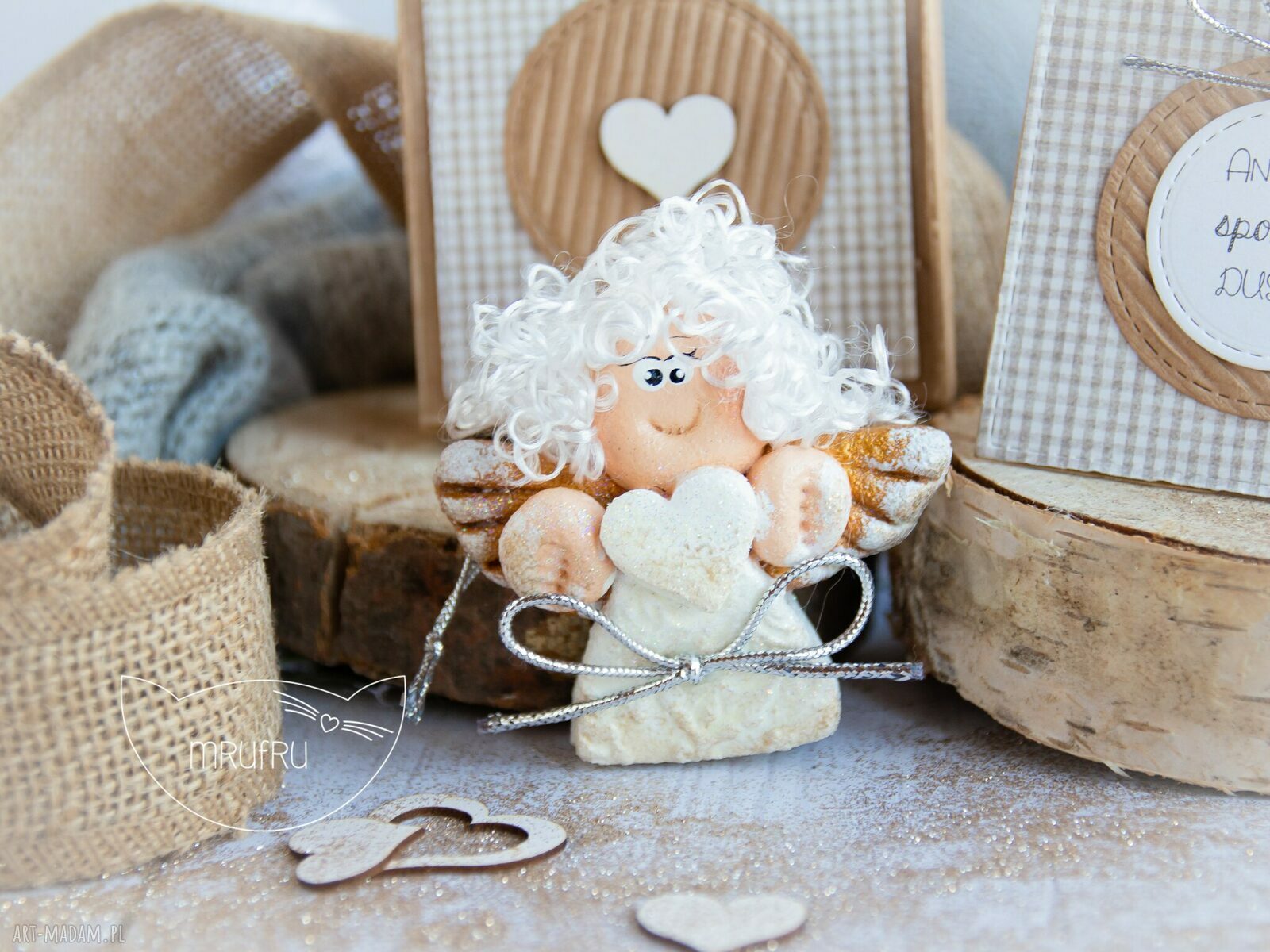 scrapbooking kartki: Aniołek spokojnej DUSZY. Personalizowana mini kartka, pudełeczko. Ręcznie