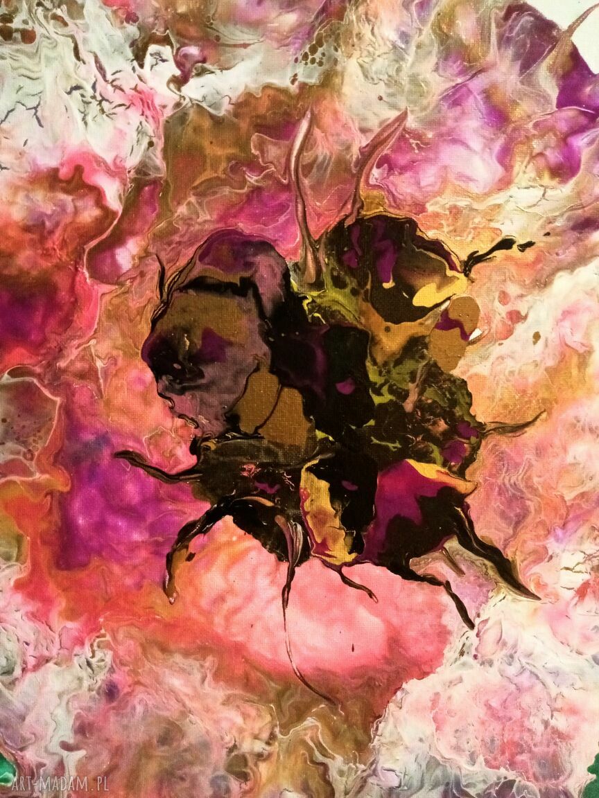 Impresja - ręcznie malowany obraz akrylowy 40x40 cm z naturą i kwiatami