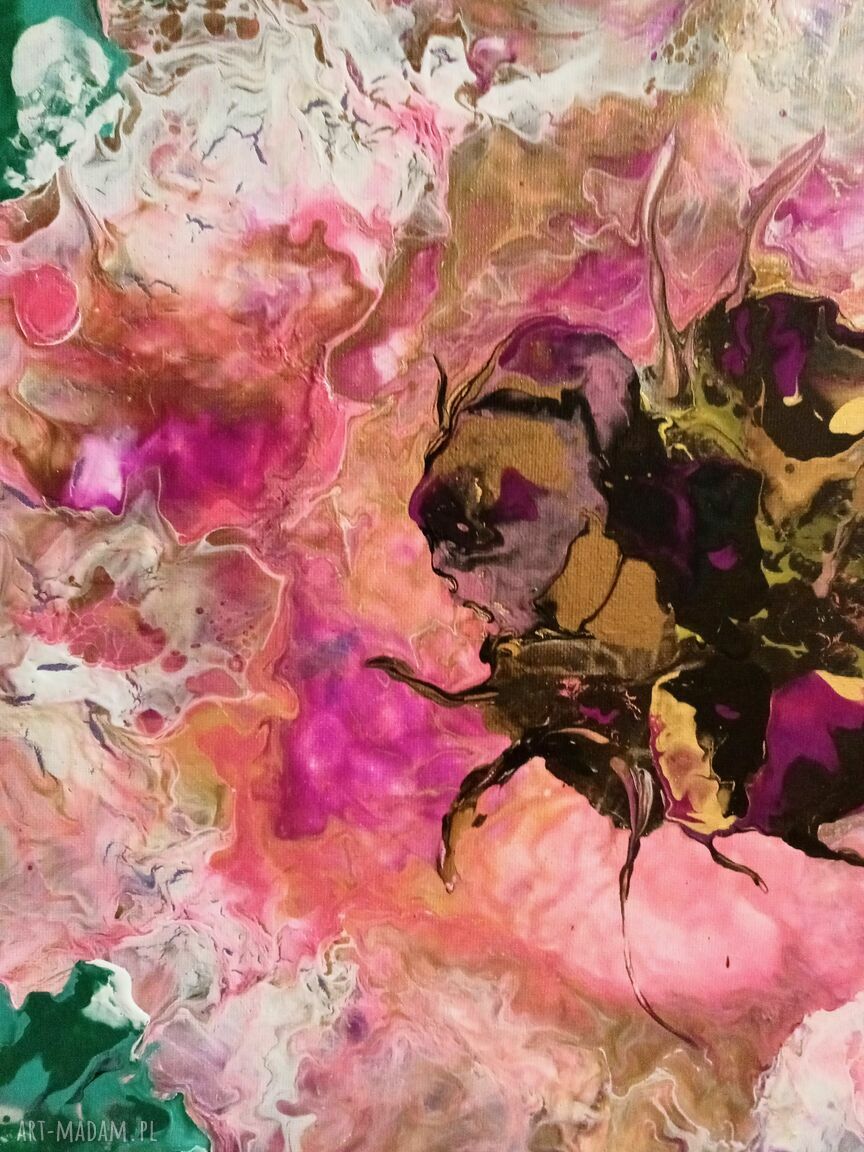 Impresja - ręcznie malowany obraz akrylowy 40x40 cm z naturą i kwiatami