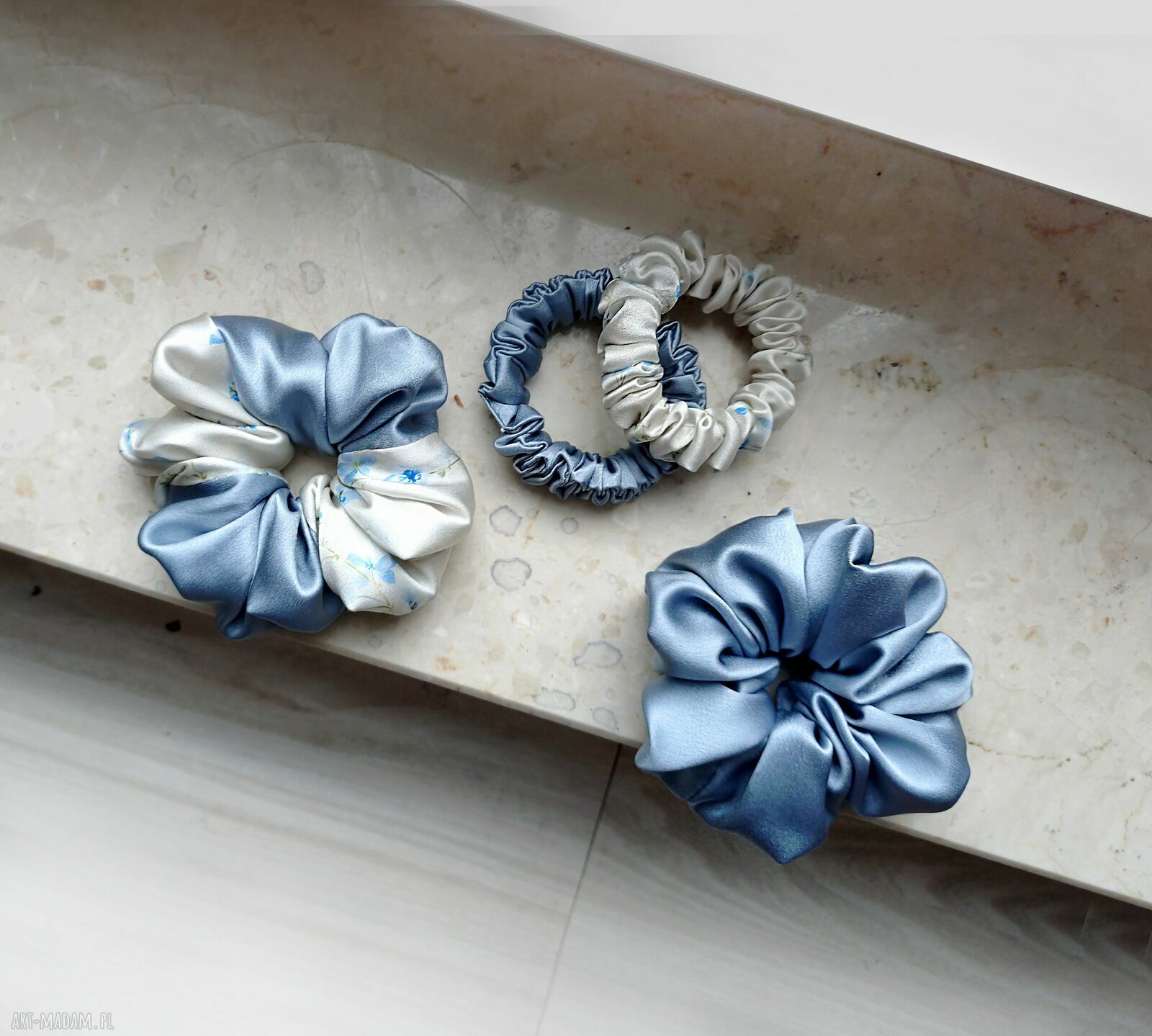 In blue XL - zestaw jedwabnych scrunchie - ozdoby do włosów z naturalnego jedwabiu