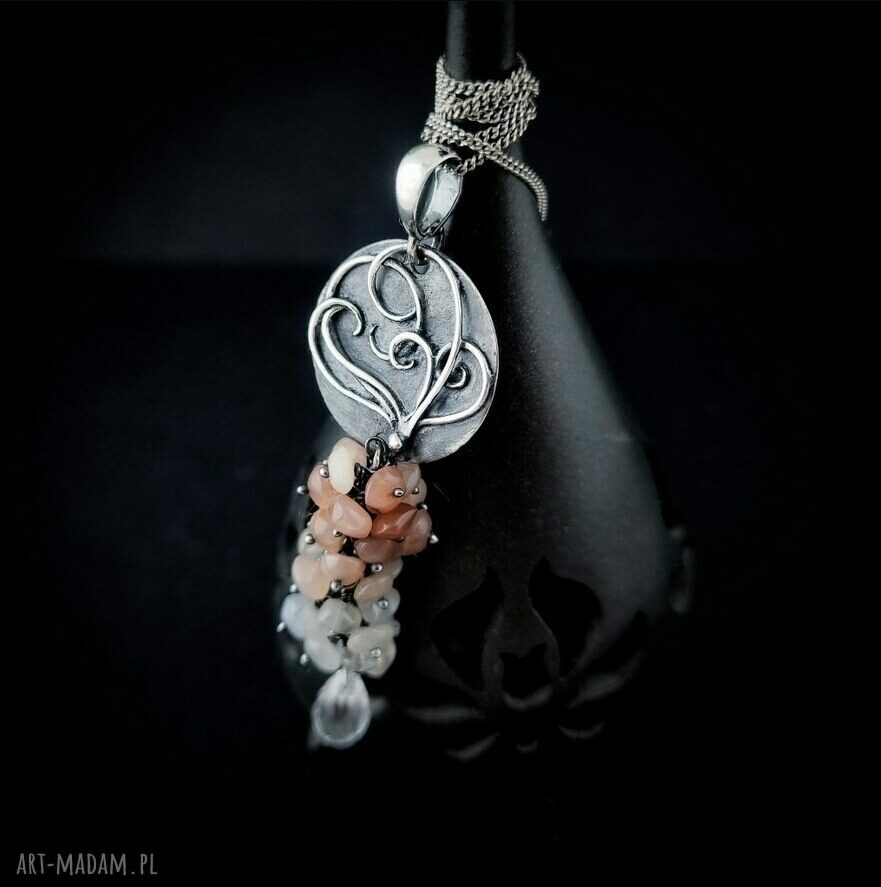 Sunstone in summertime - srebrny naszyjnik z kamieniami słonecznymi i kryształem Swarovski