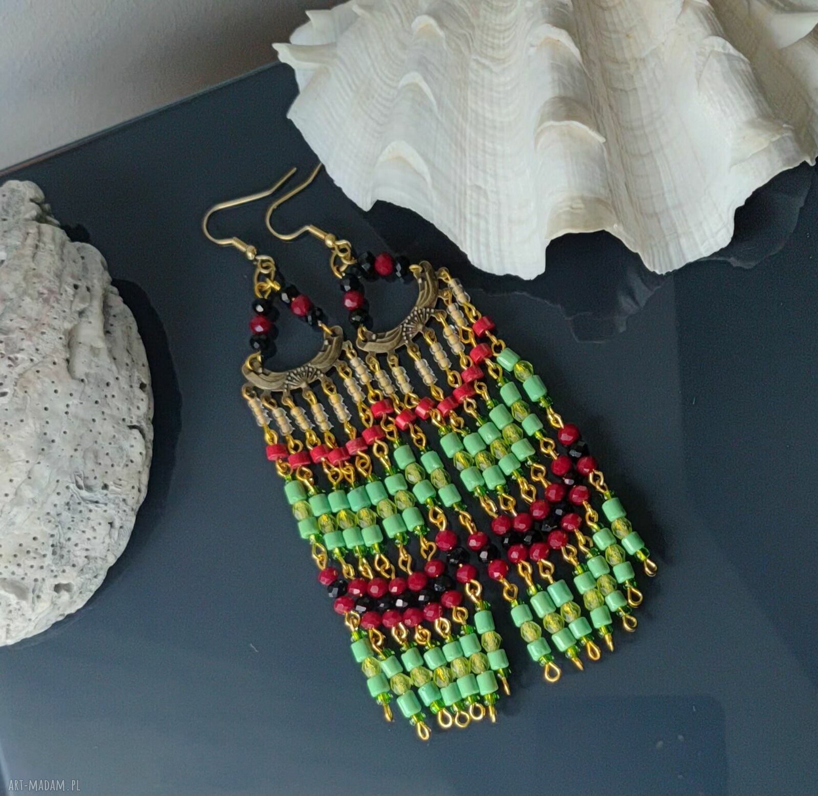 Kolczyki Indie Temple Boho - orientalne wiszące 12,5 cm