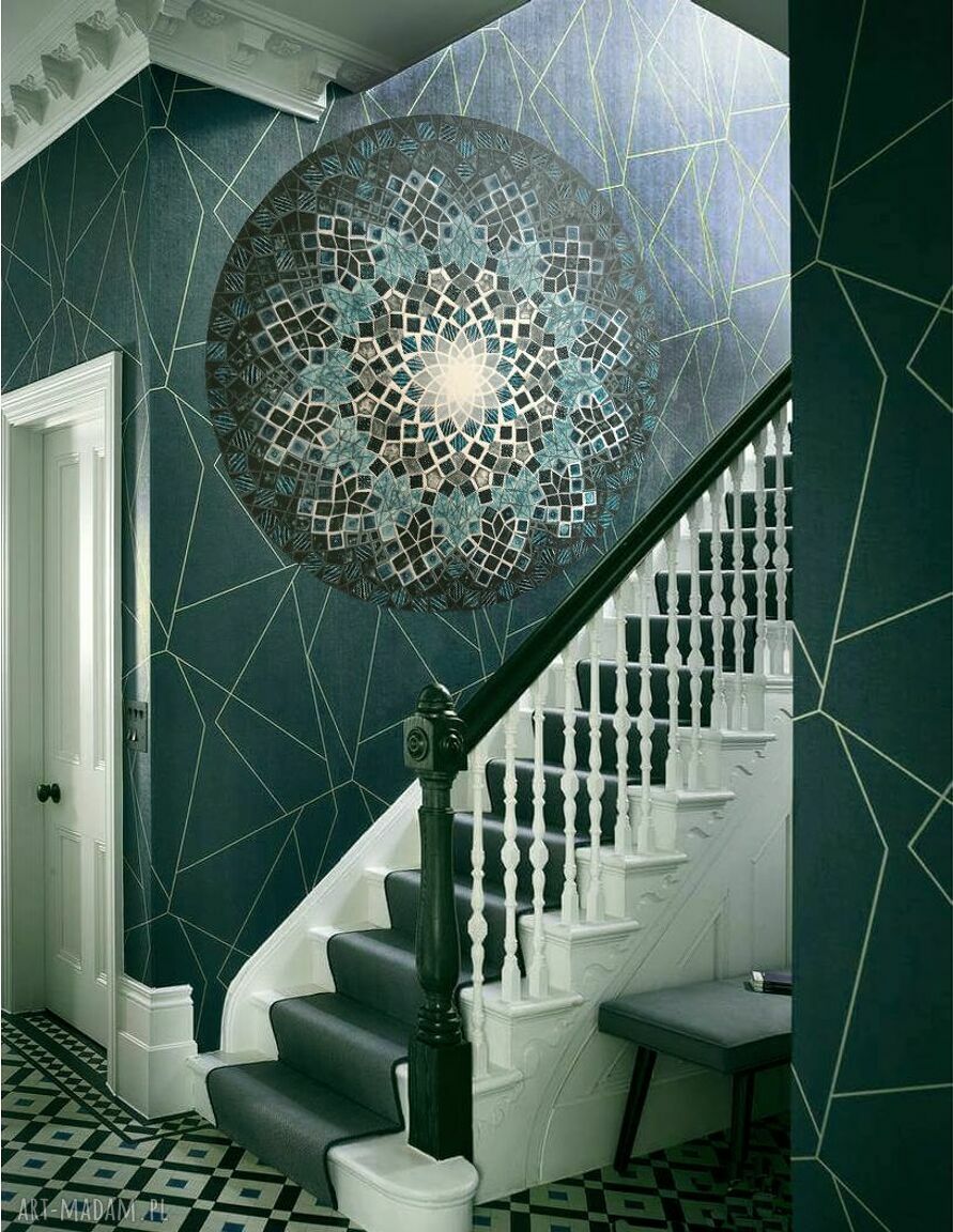 Mandala Indygo - układanka światła i mroku, ręcznie malowana (80 cm)