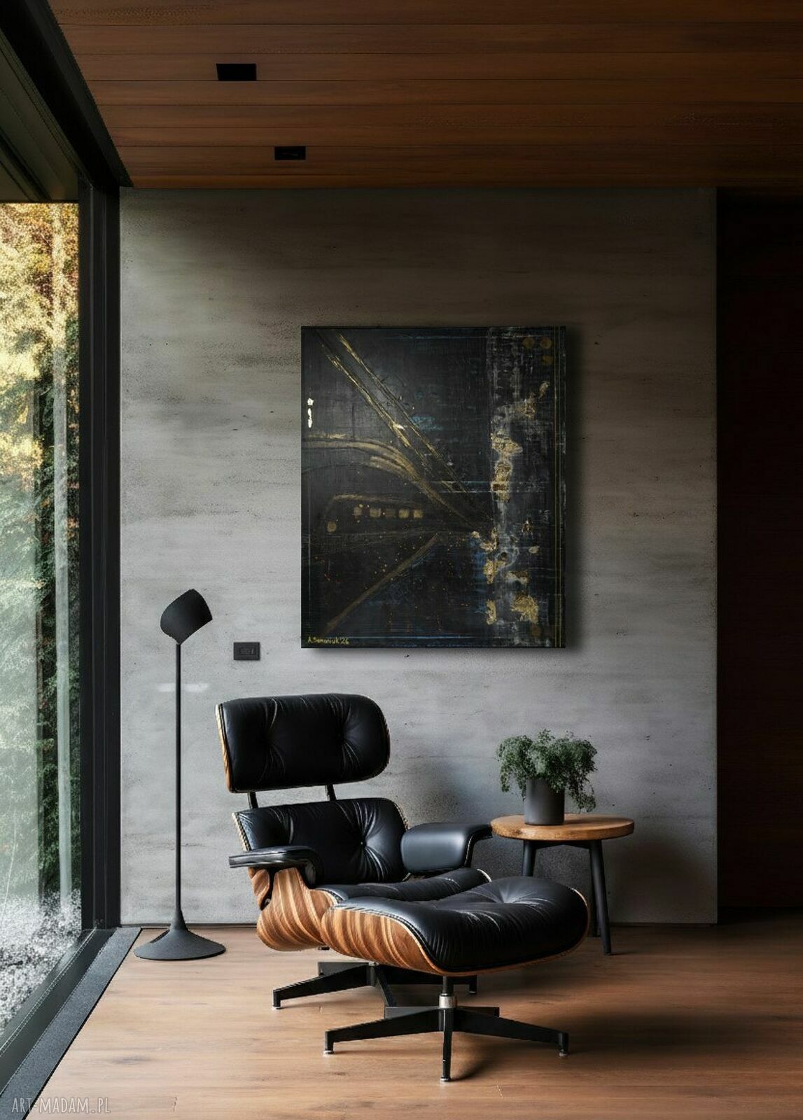 Intuicyjnie 5 - obraz abstrakcyjny akryl i struktura 100x80 cm czarno-złoty