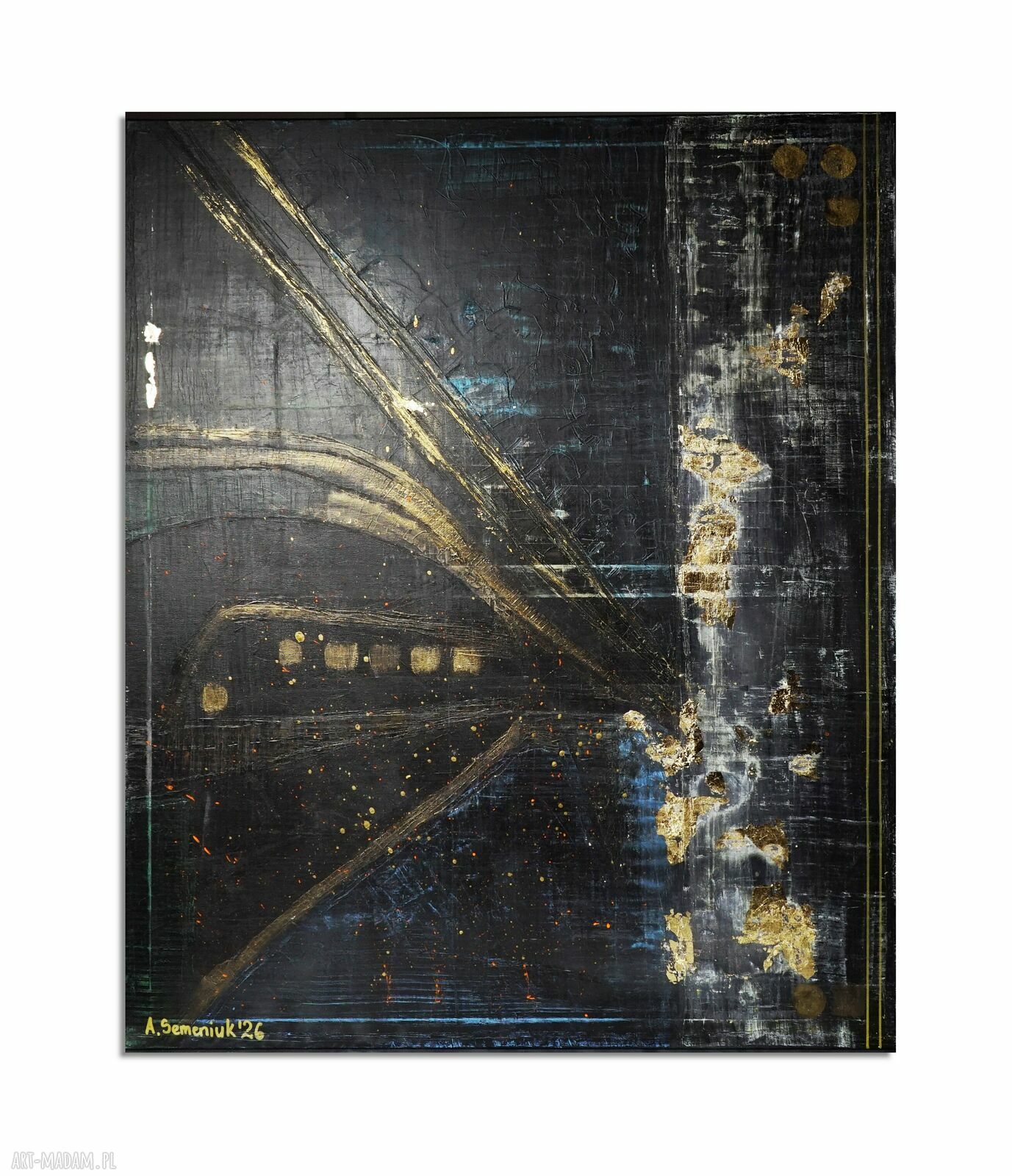 Intuicyjnie 5 - obraz abstrakcyjny akryl i struktura 100x80 cm (czarno-złoty)
