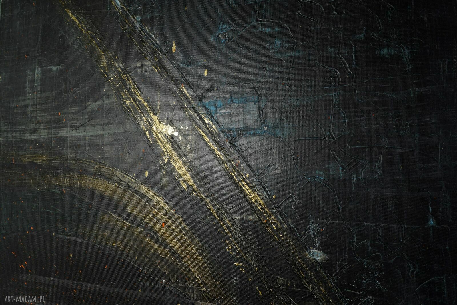 Intuicyjnie 5 - obraz abstrakcyjny akryl i struktura 100x80 cm (czarno-złoty)