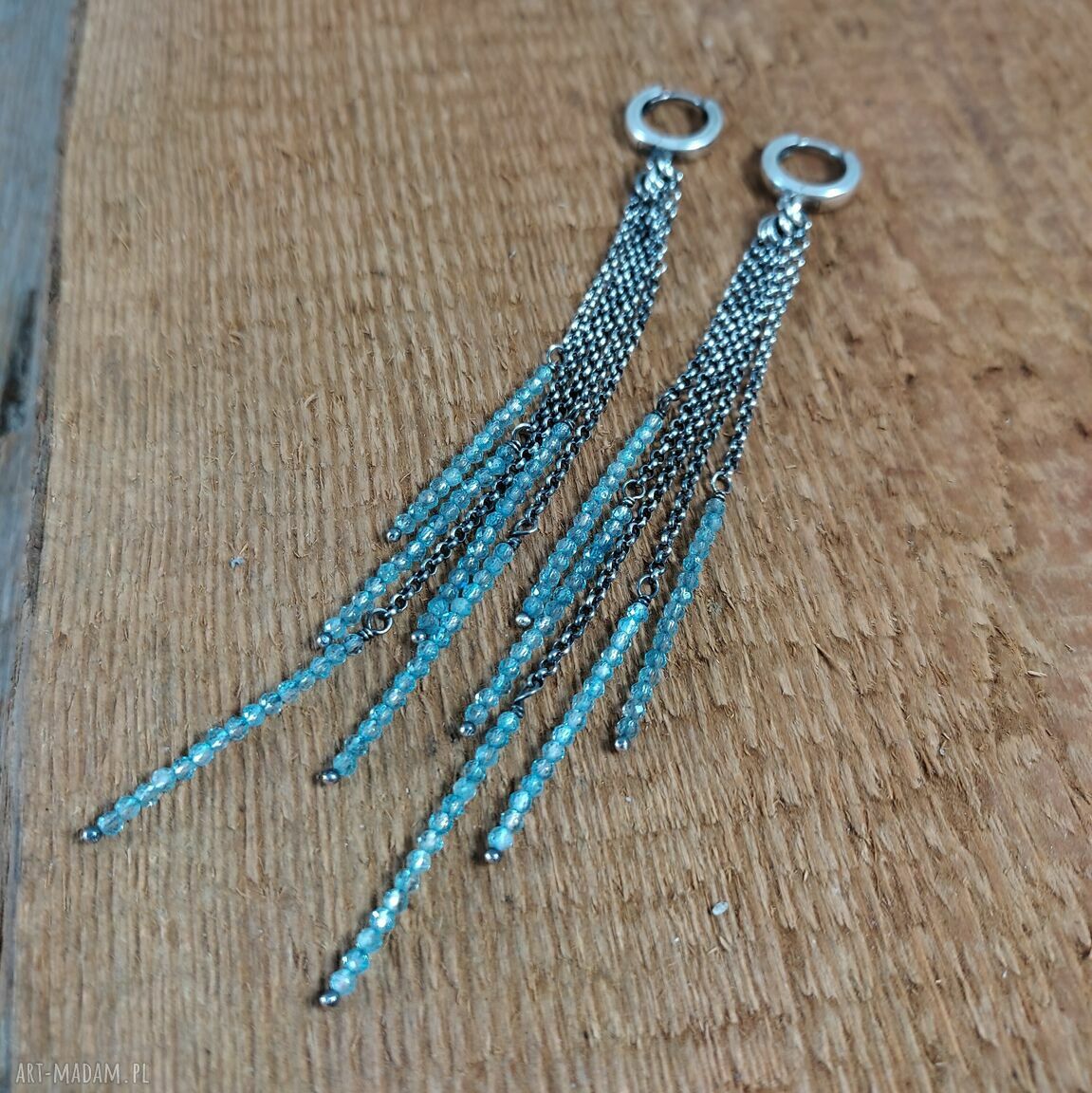 Bardzo delikatne kolczyki z topazu - srebro 925 oksydowane, ok. 11 cm