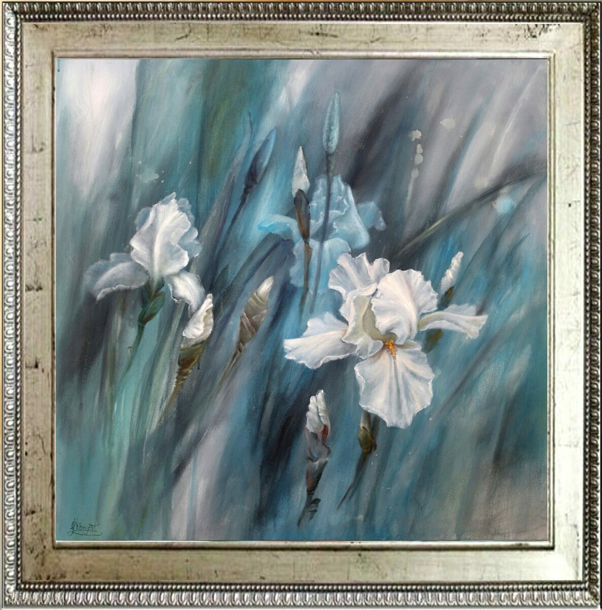 Irysy Impresja - ręcznie malowany obraz olejny 80 x 80 cm